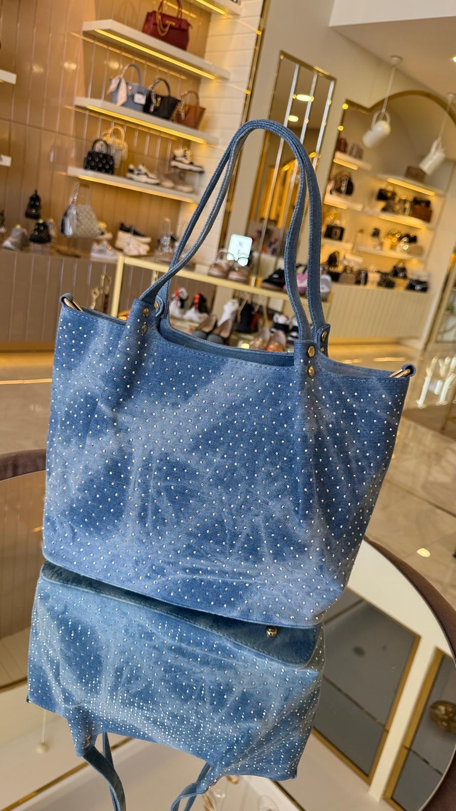 İthal Jean Model Taşlı Kadın Omuz Çantası