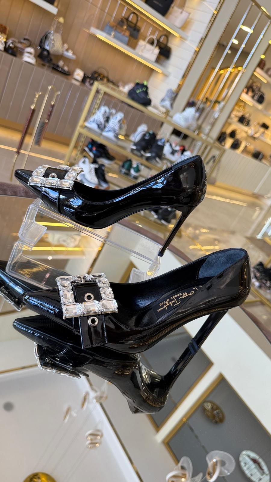 Duygushoesbag Rugan Taşlı Kare Tokalı Kadın Stiletto