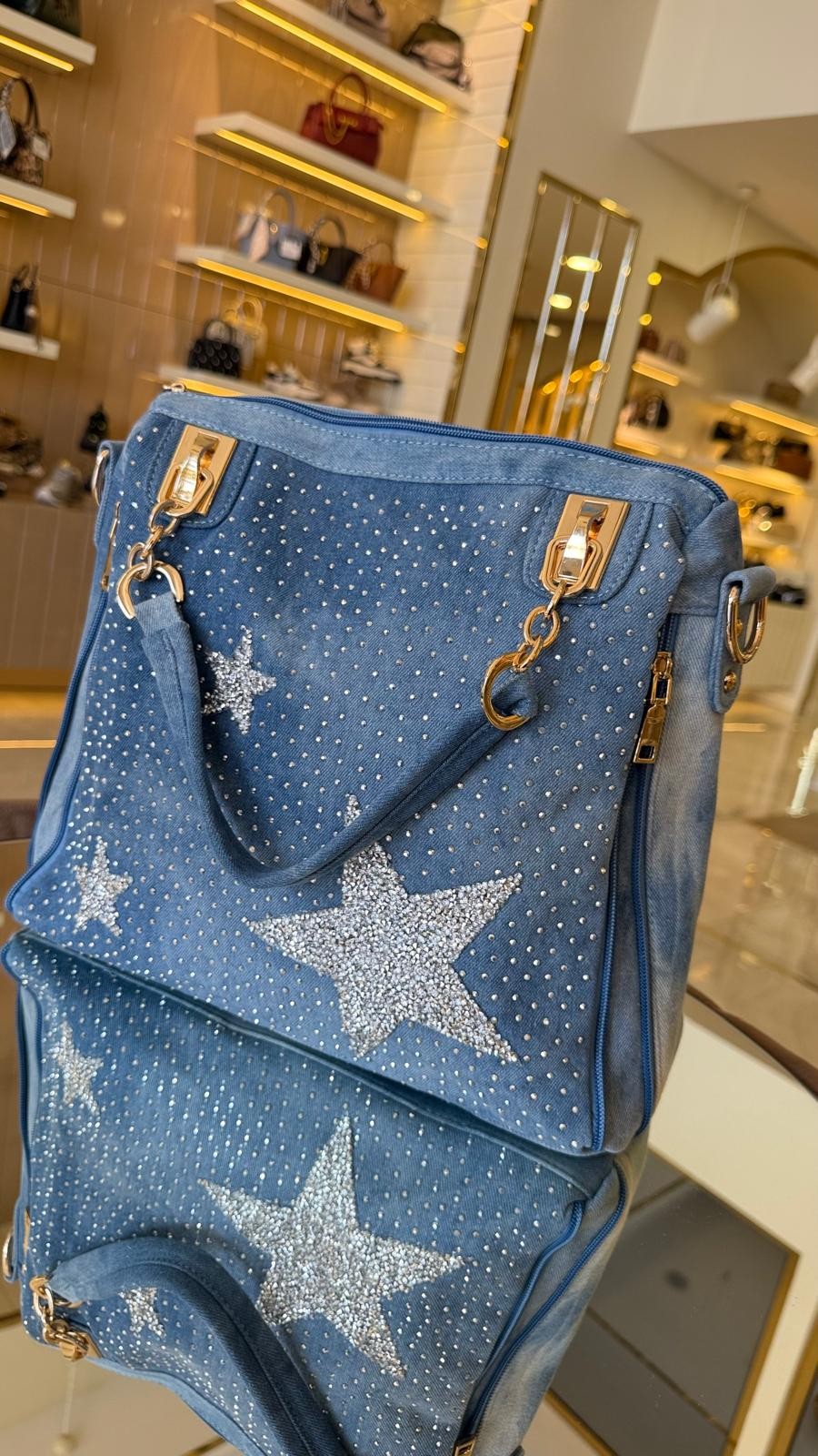 İthal Jean Yıldız Model Taşlı Kadın Çanta