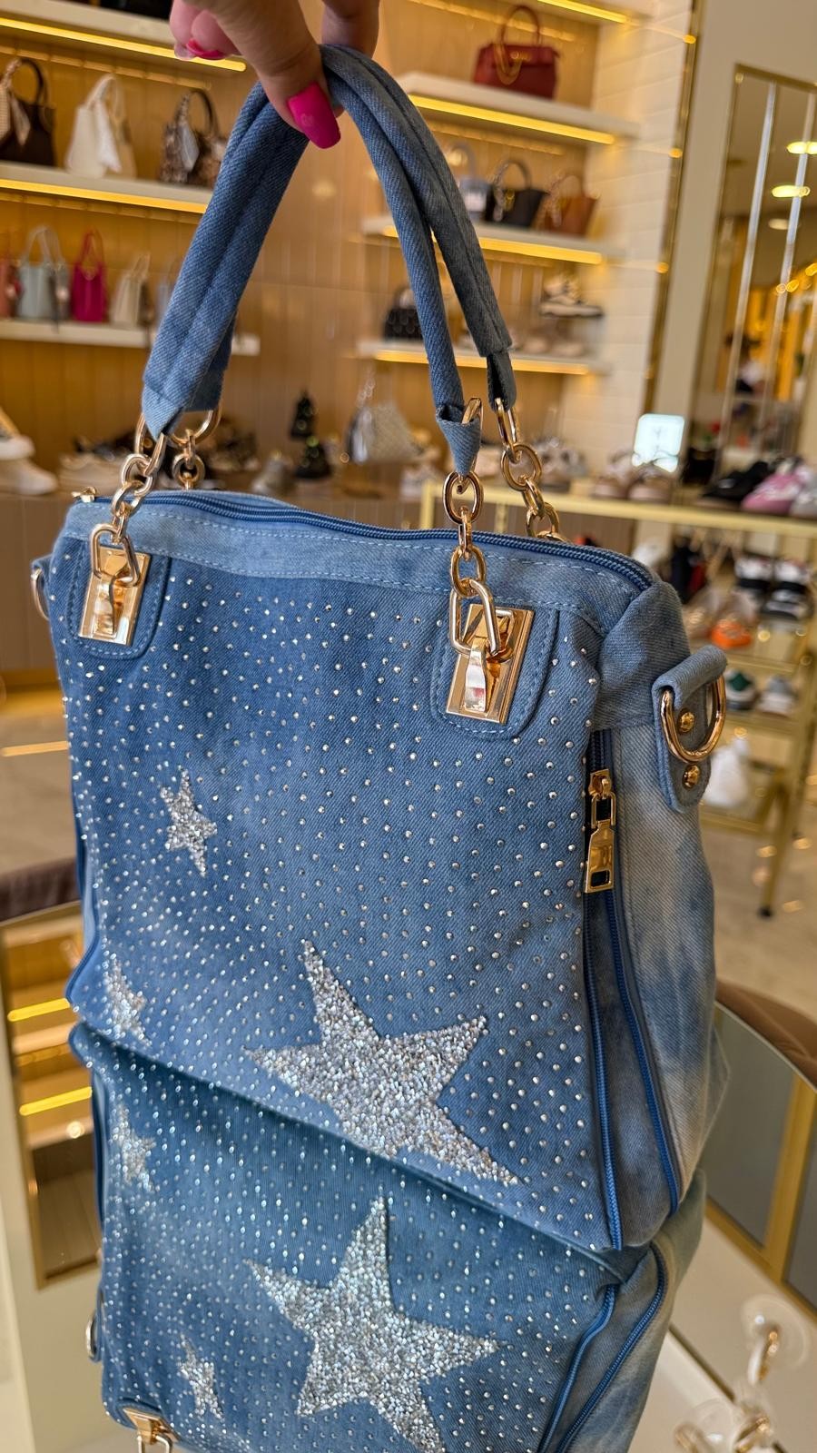İthal Jean Yıldız Model Taşlı Kadın Çanta