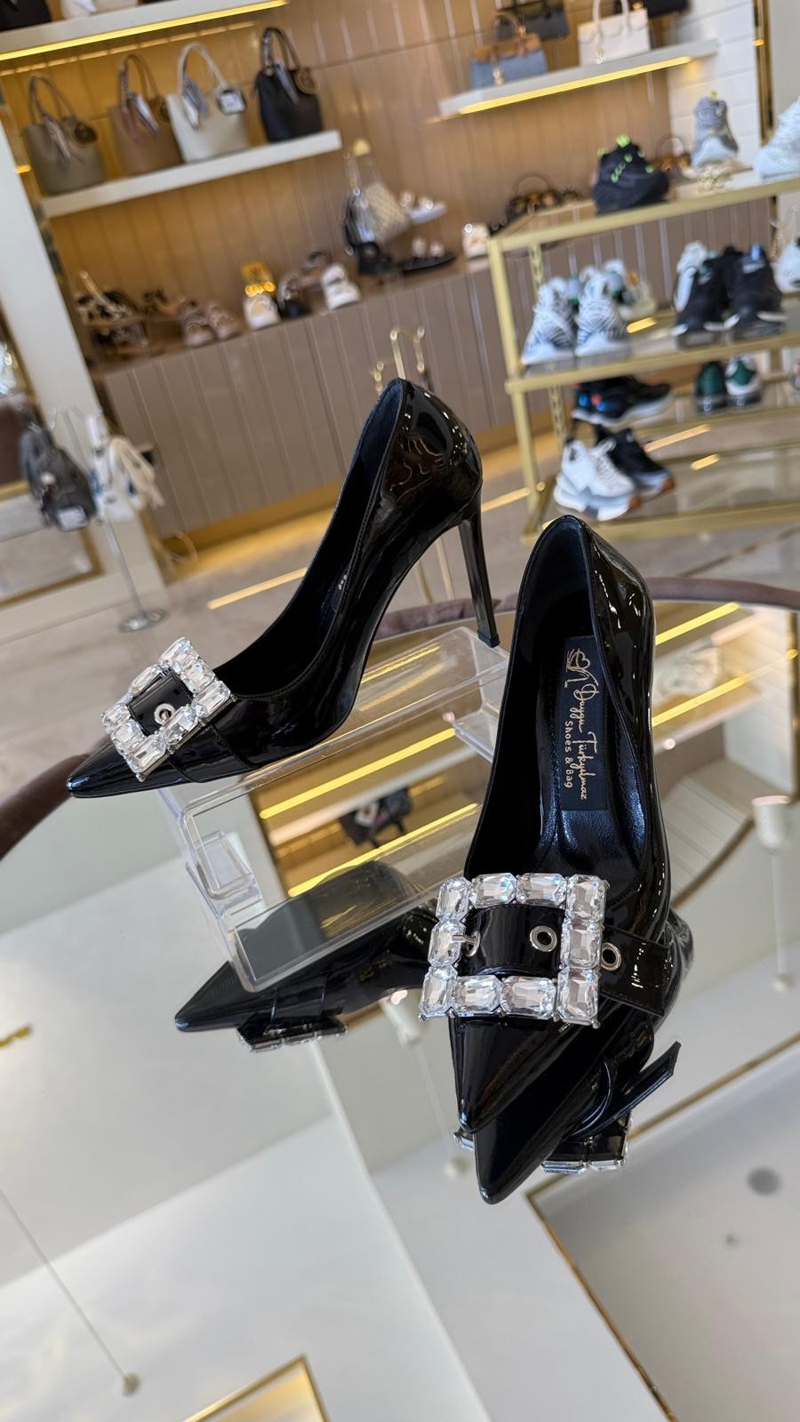 Duygushoesbag Rugan Taşlı Kare Tokalı Kadın Stiletto