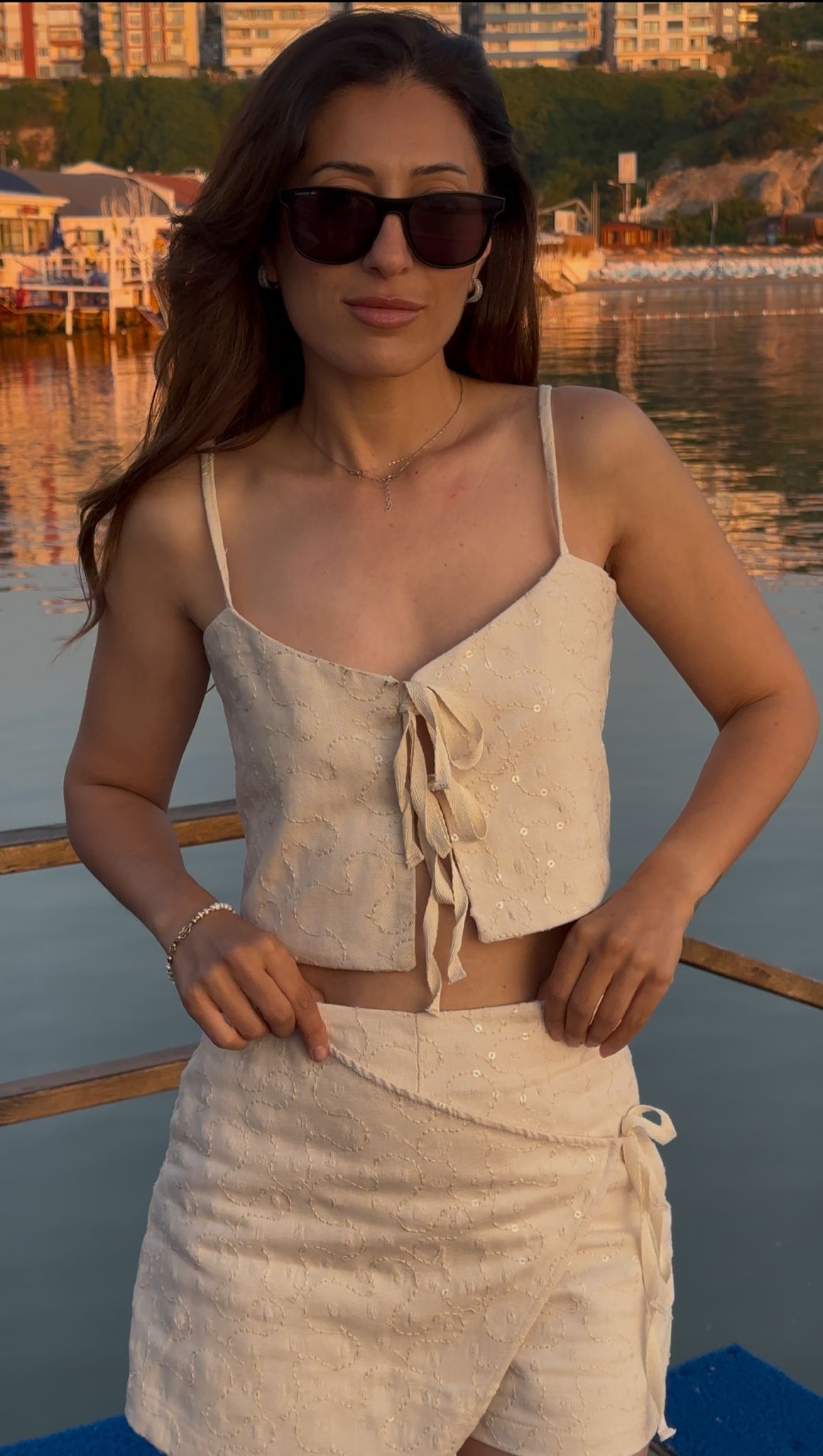 Tasarım Şort Etek Takım / Ekru