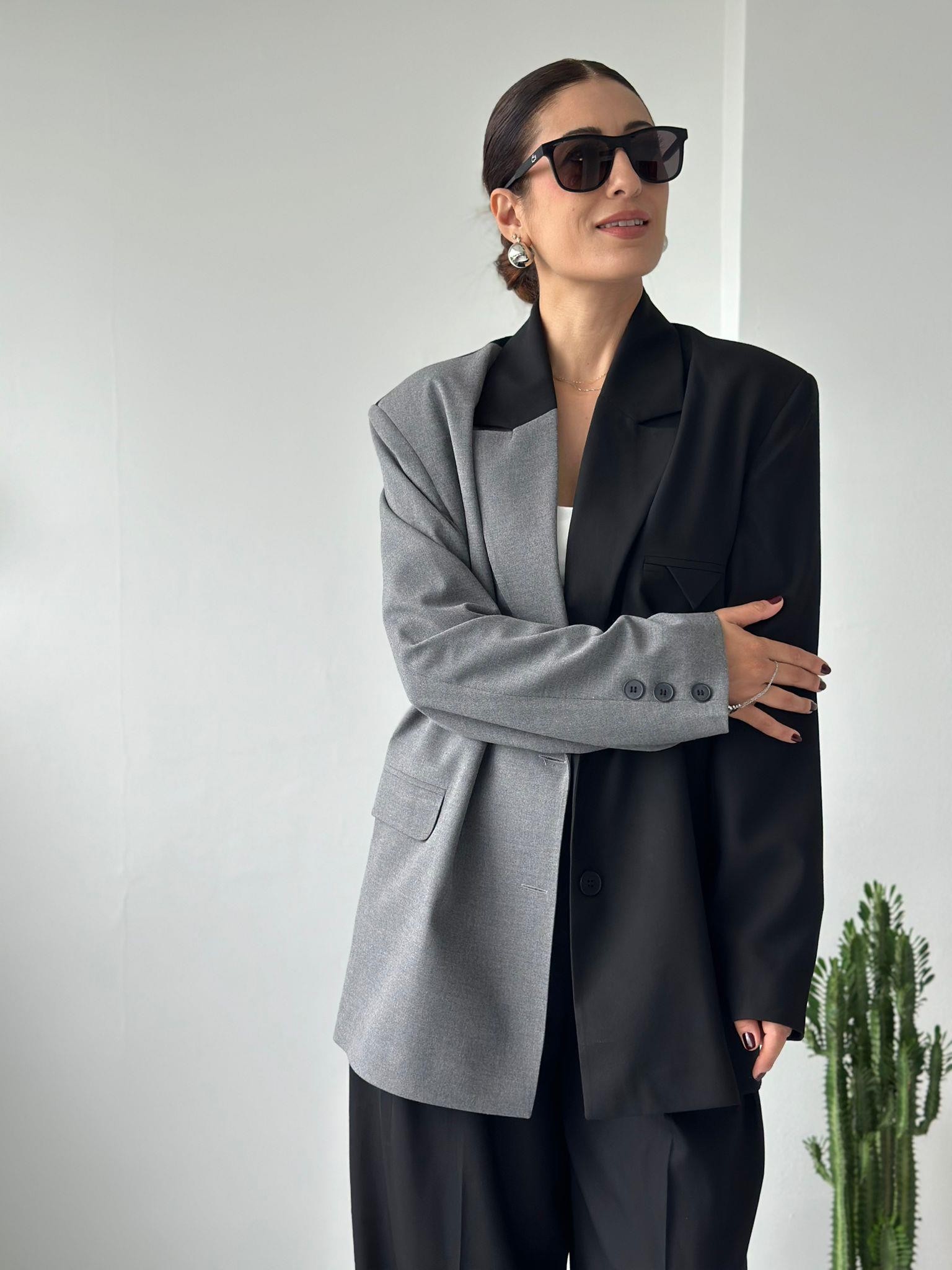 Oversize Hybrid Blazer Siyah/ Gri Detay