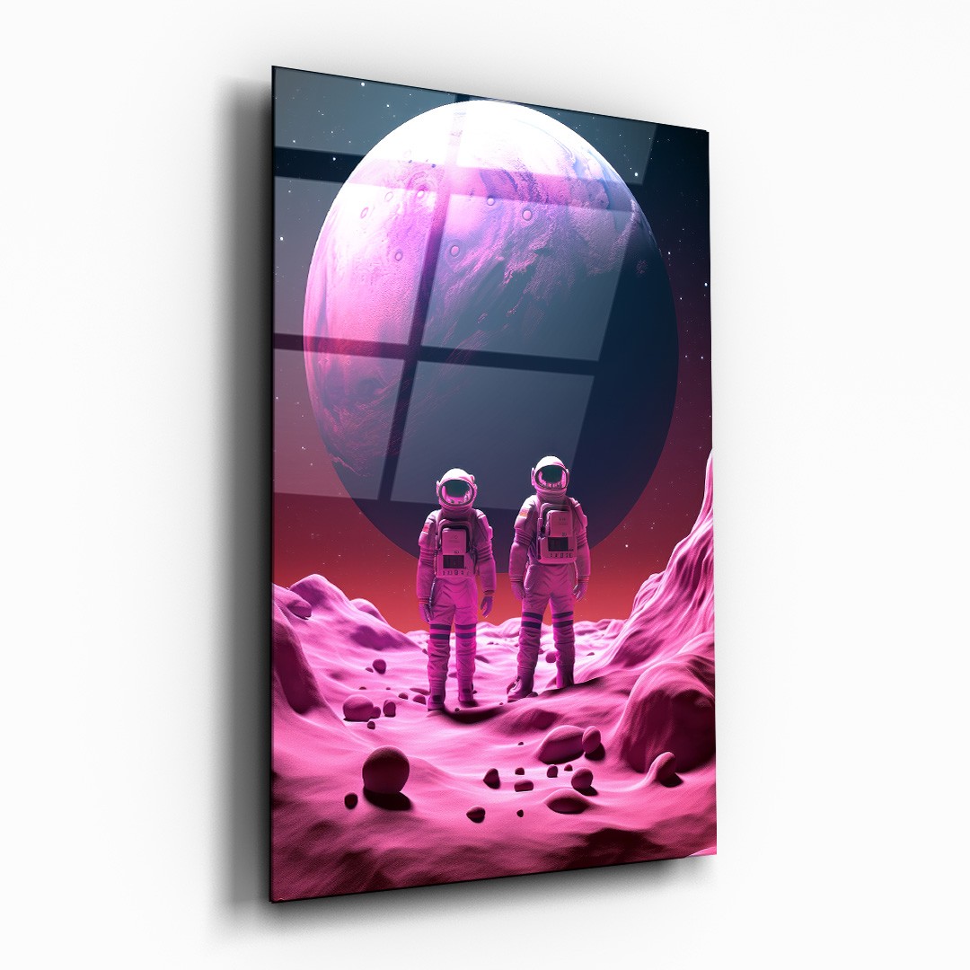 3D Astronotlar Illustration Dikey Cam Tablo