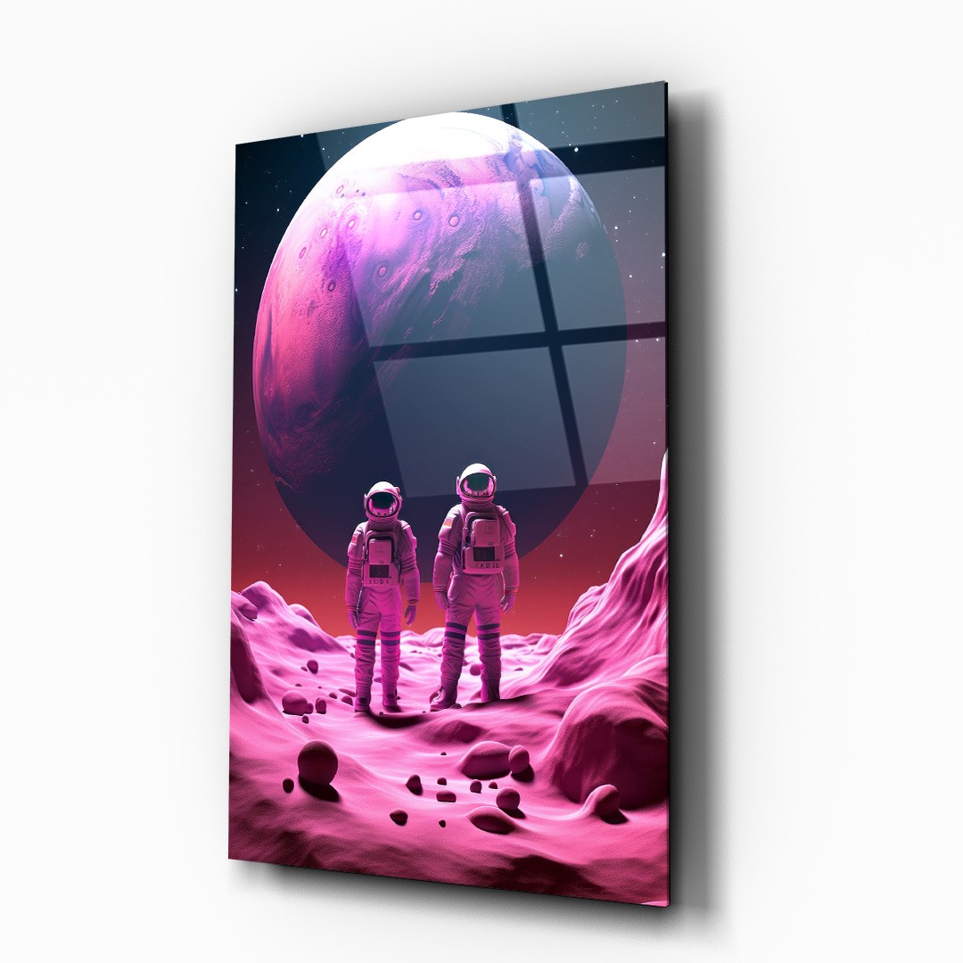 3D Astronotlar Illustration Dikey Cam Tablo