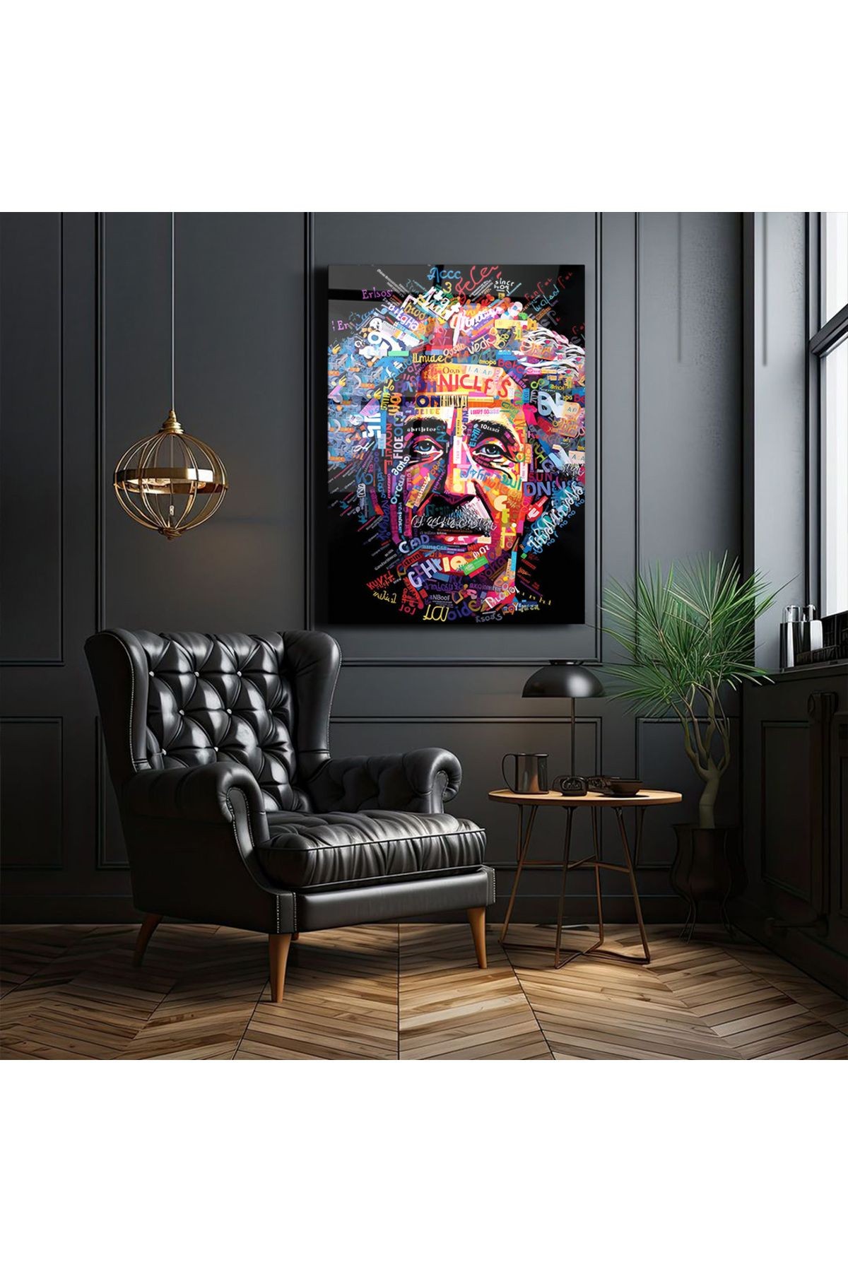 Albert Einstein Portre Dikey Cam Tablo