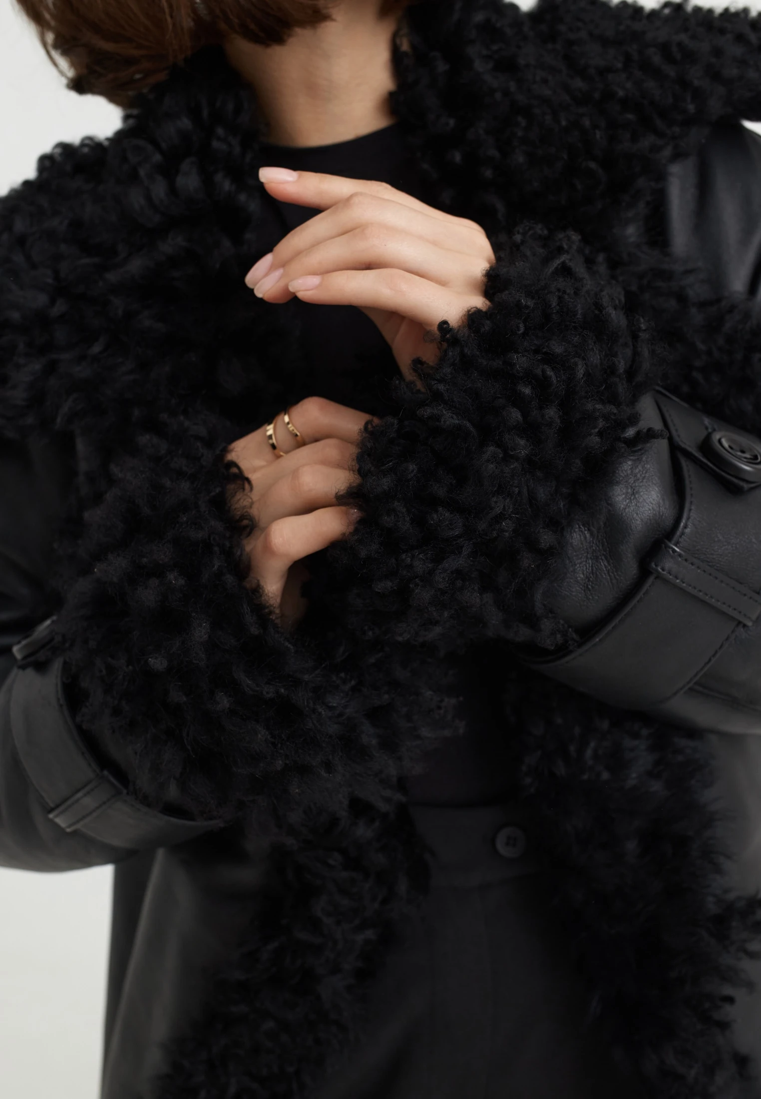 CINDERELLA - OVERSIZED FUR LINED SHORT LEATHER JACKET WITH BELT