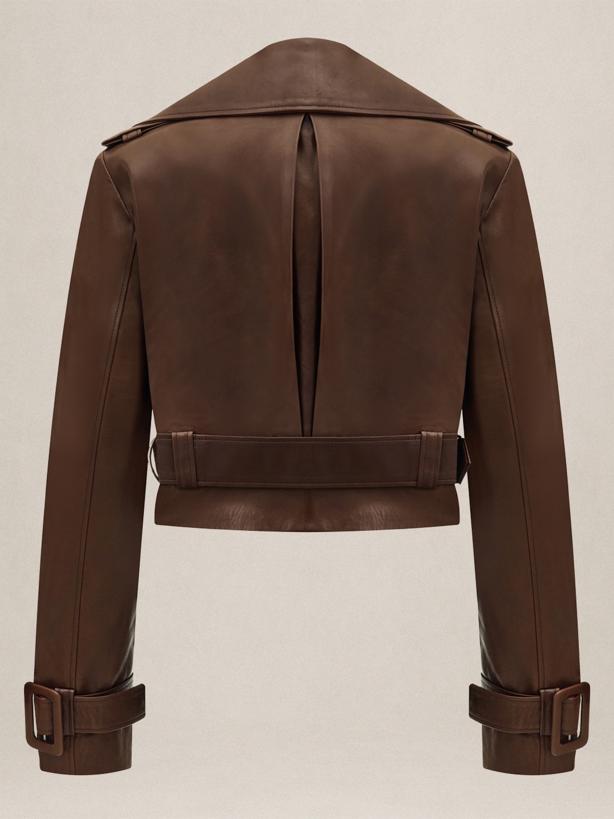 ''WANDA'' OVERSIZE SHORT WITH BELT LEATHER JACKET