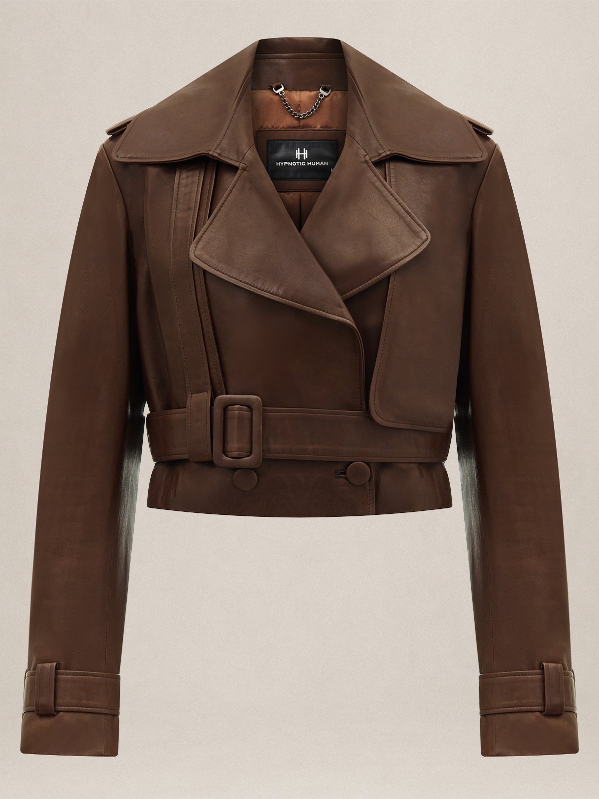 ''WANDA'' OVERSIZE SHORT WITH BELT LEATHER JACKET