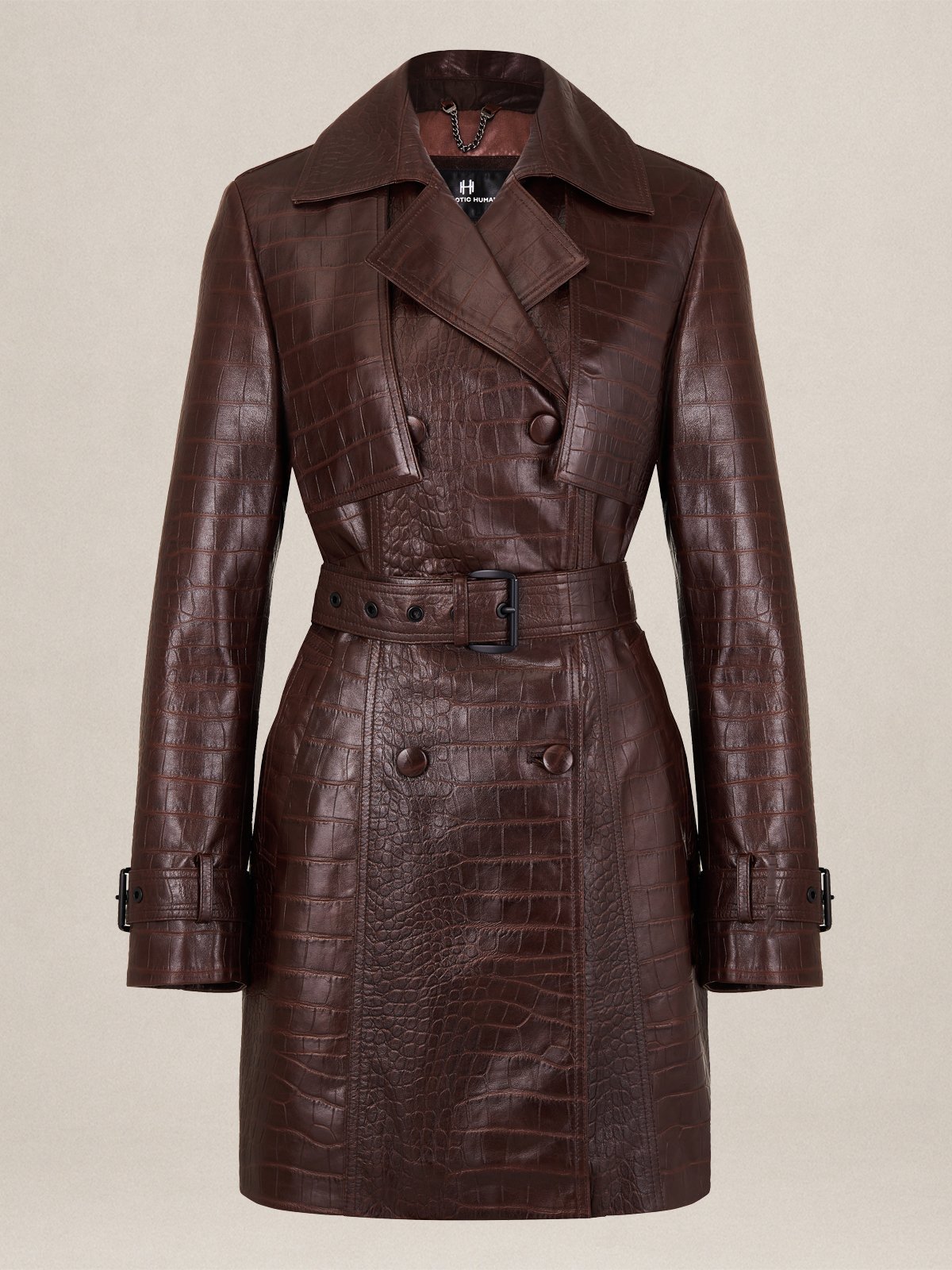 ''TIGRA'' CROCODILE EMBOSSED LEATHER TRENCHCOAT