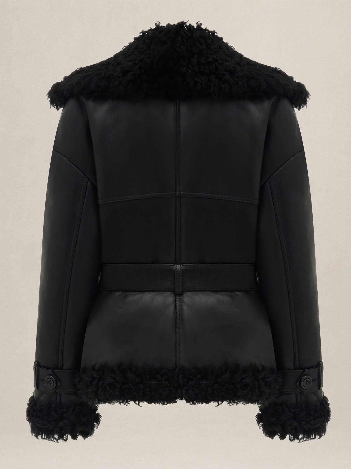 ''CINDERELLA'' OVERSIZED FUR LINED SHORT LEATHER JACKET WITH BELT