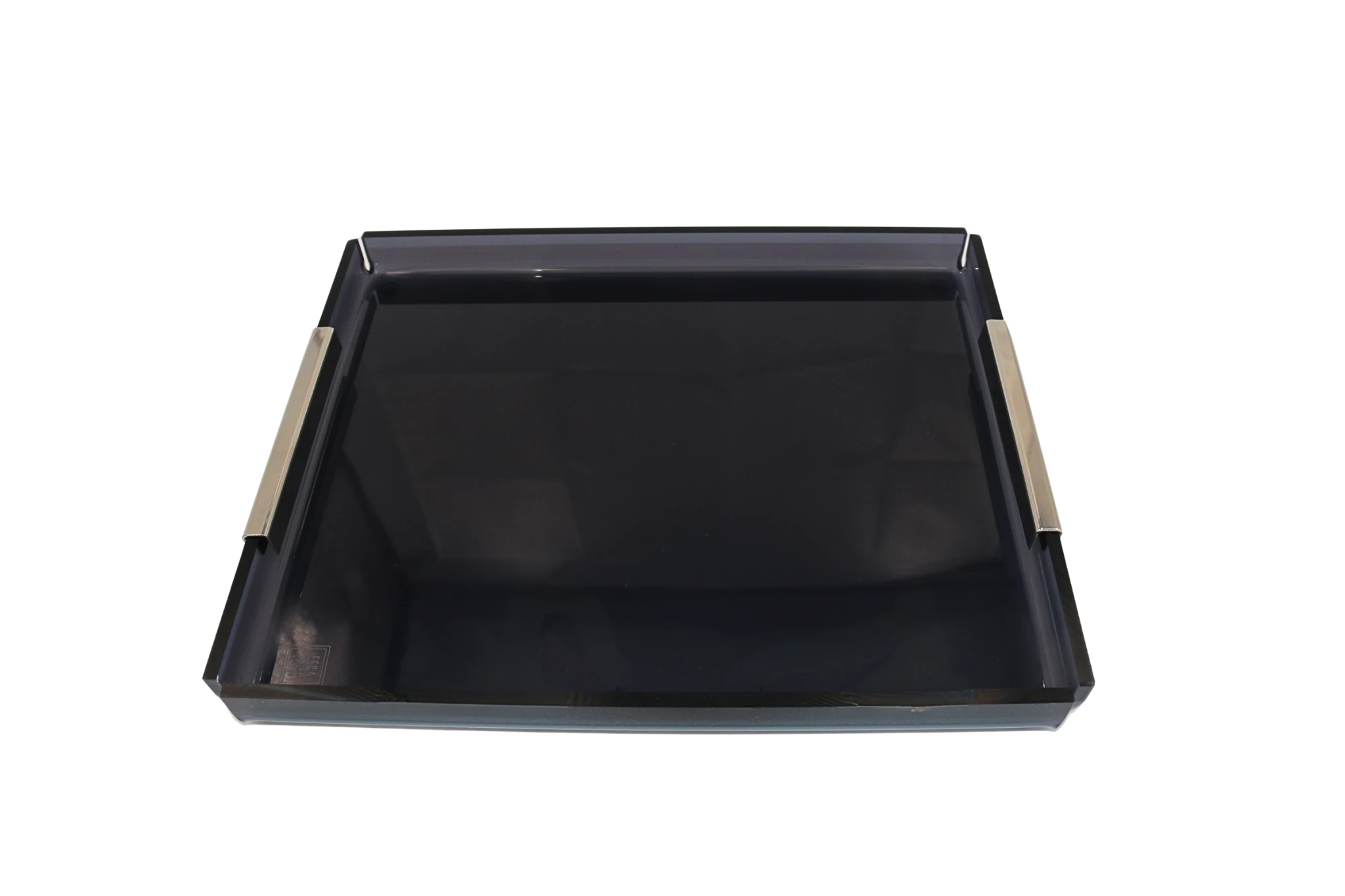 Gümüş Detaylı Küçük Boy Siyah Tepsi