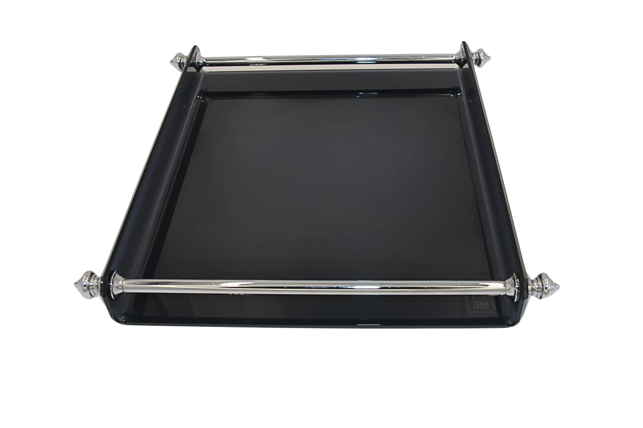 Uzun Gümüş Kulplu Küçük Boy Siyah Tepsi (Ön Sipariş 10 iş günü)