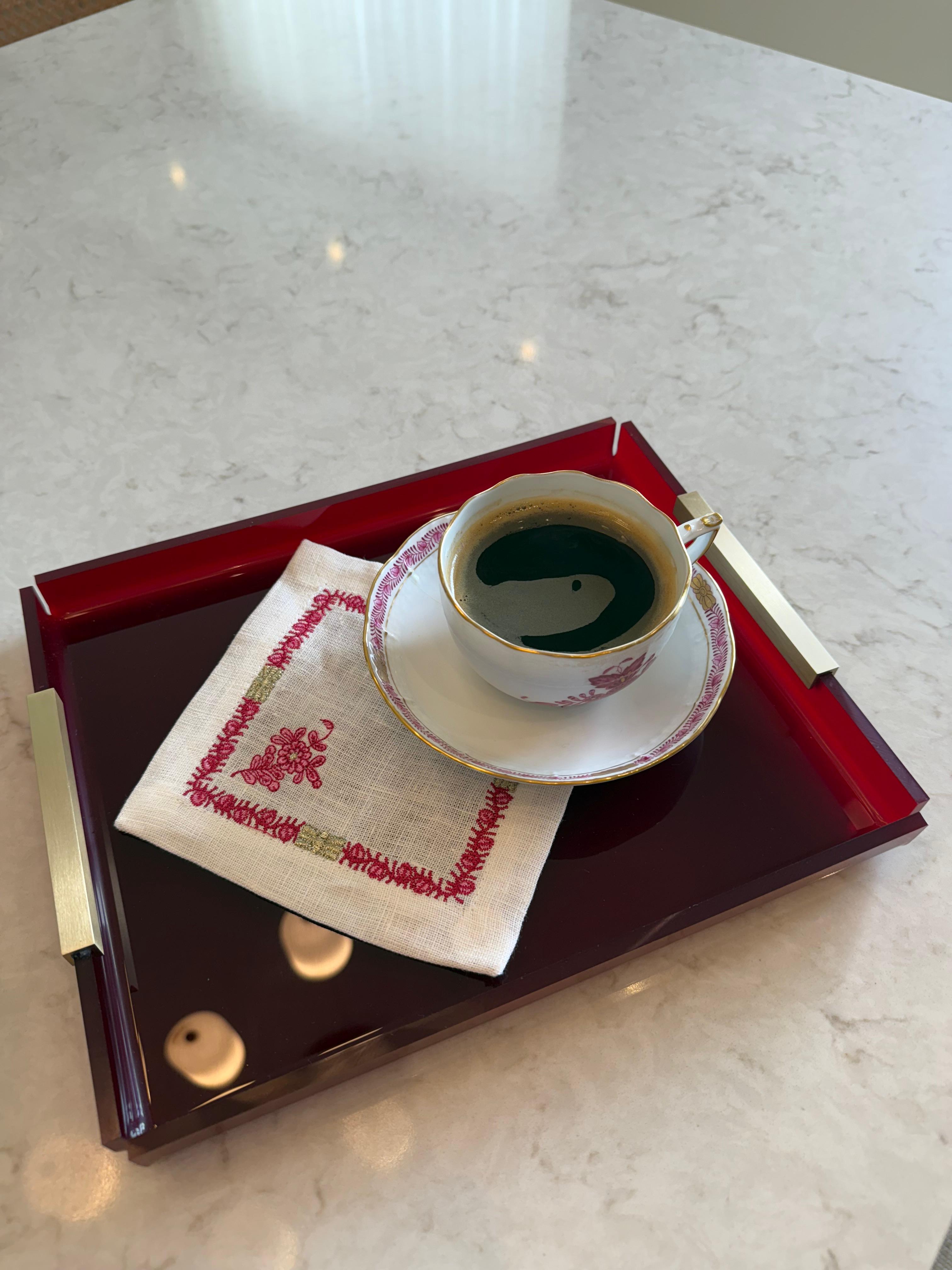 Pirinç Detaylı Orta Boy Bordo Tepsi (Ön Sipariş - Teslim 3-4 hafta)