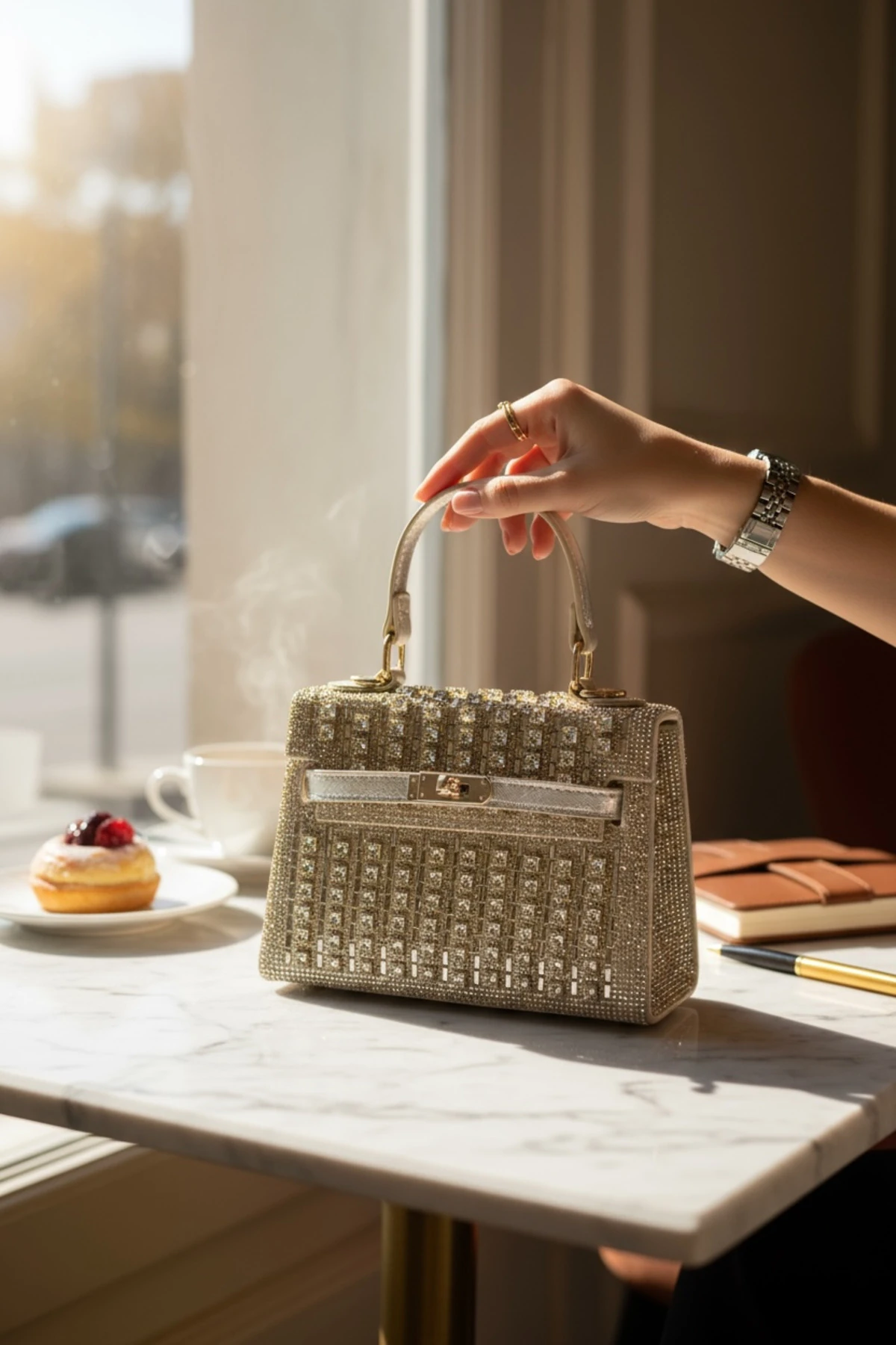 Işıltı Koleksiyonu – Taş İşlemeli Mini El Çantası | Altın Renkli Özel Tasarım Abiye Çanta