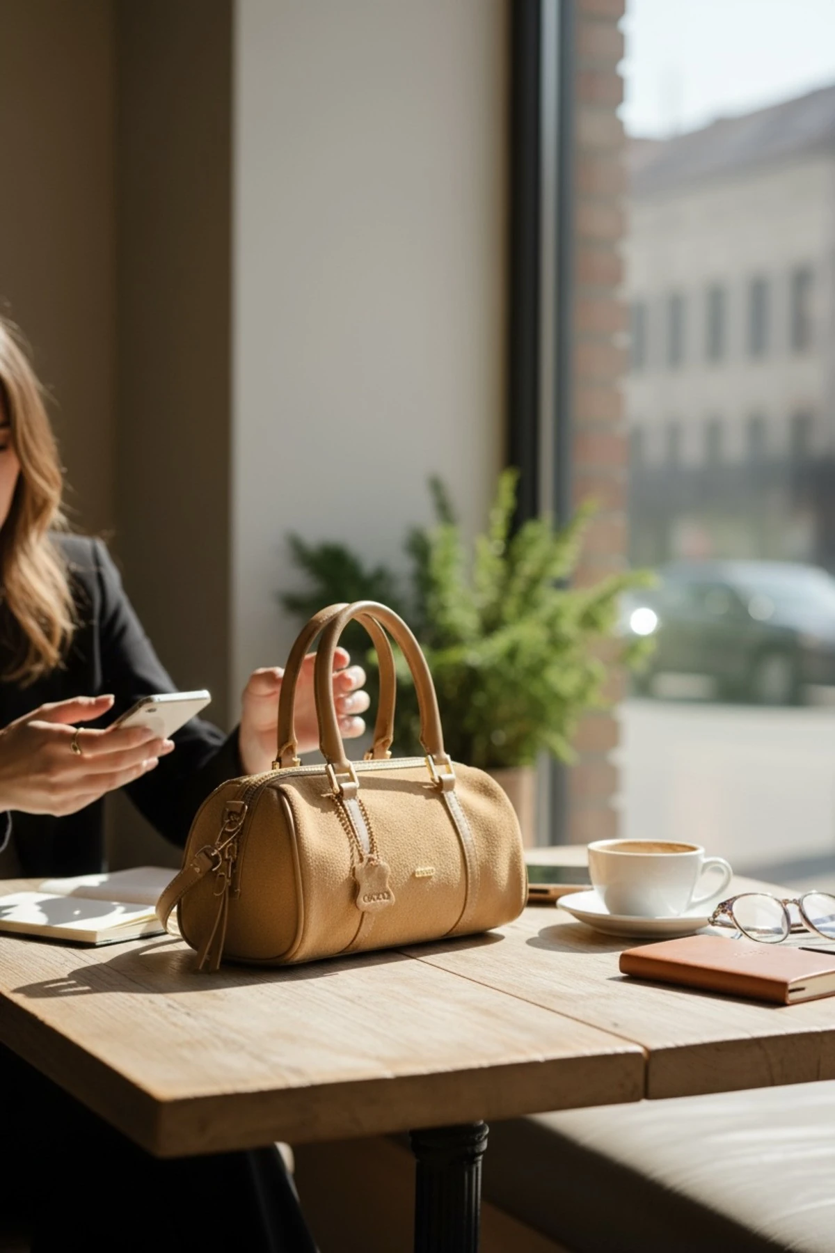 Hakiki Deri Nude Kadın El ve Omuz Çantası | Süet Dokulu Şık Günlük Model