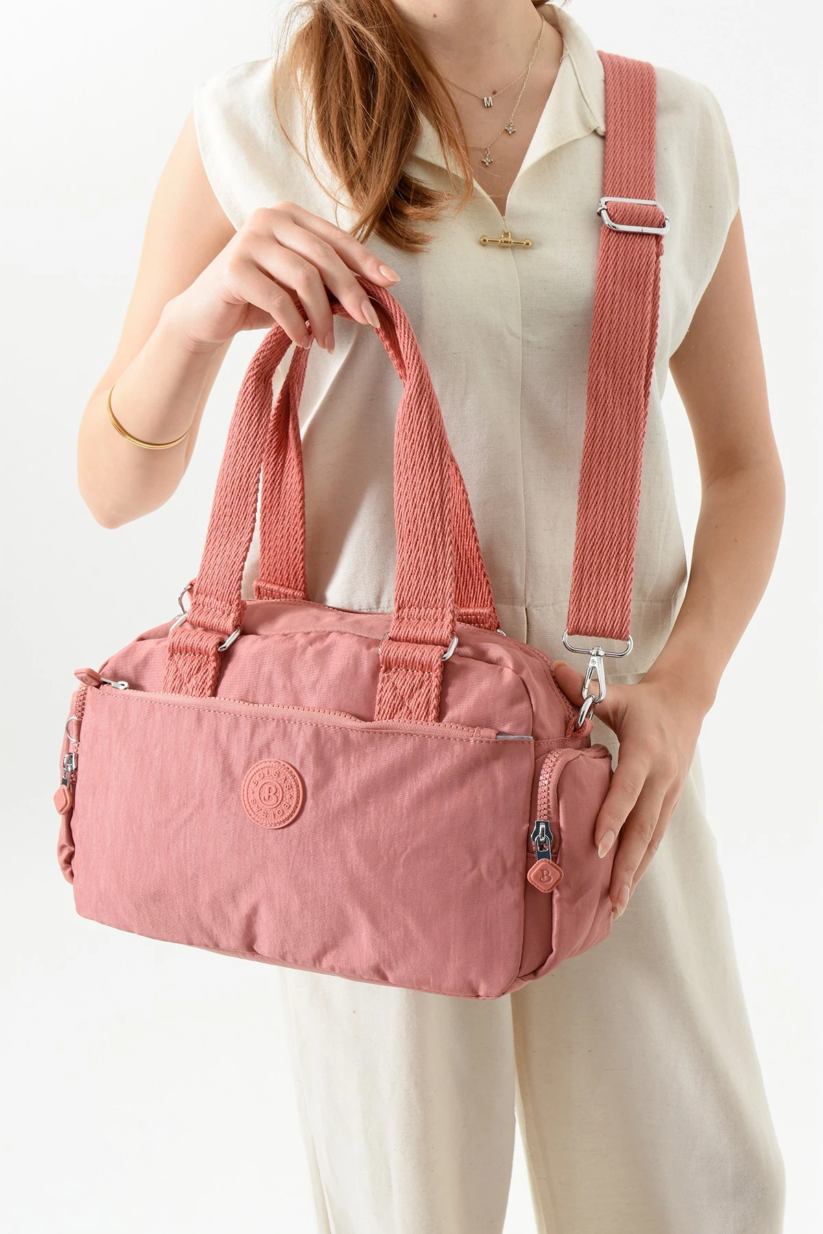 Kadın Su Geçirmez El ve Omuz Çantası – İthal Krinkıl Kumaş – Ayarlanabilir Çapraz Askılı