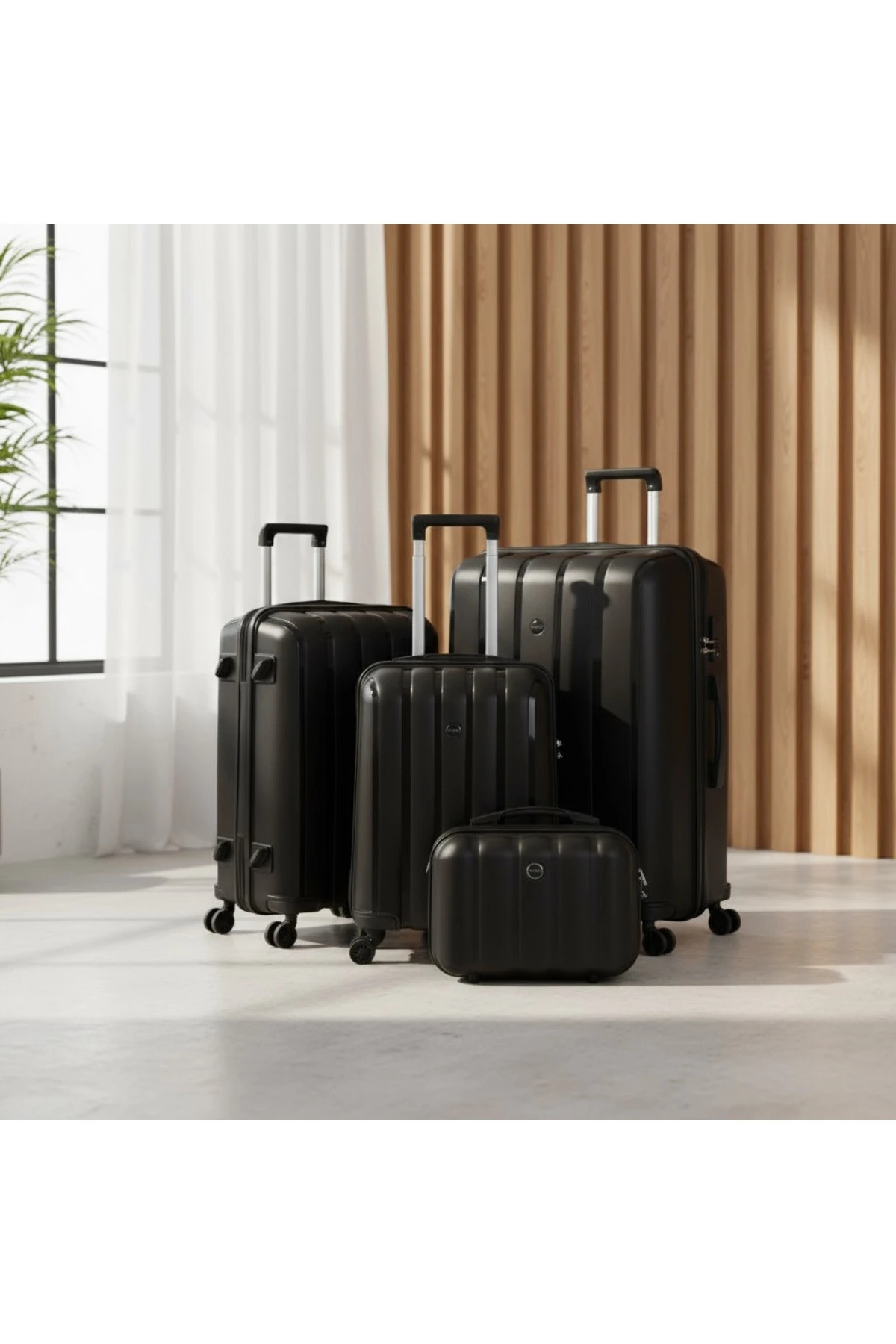 4’lü Kırılmaz Valiz Seti Siyah – Polipropilen, 360° Tekerlekli, Şifreli Kilitli Seyahat Bavul