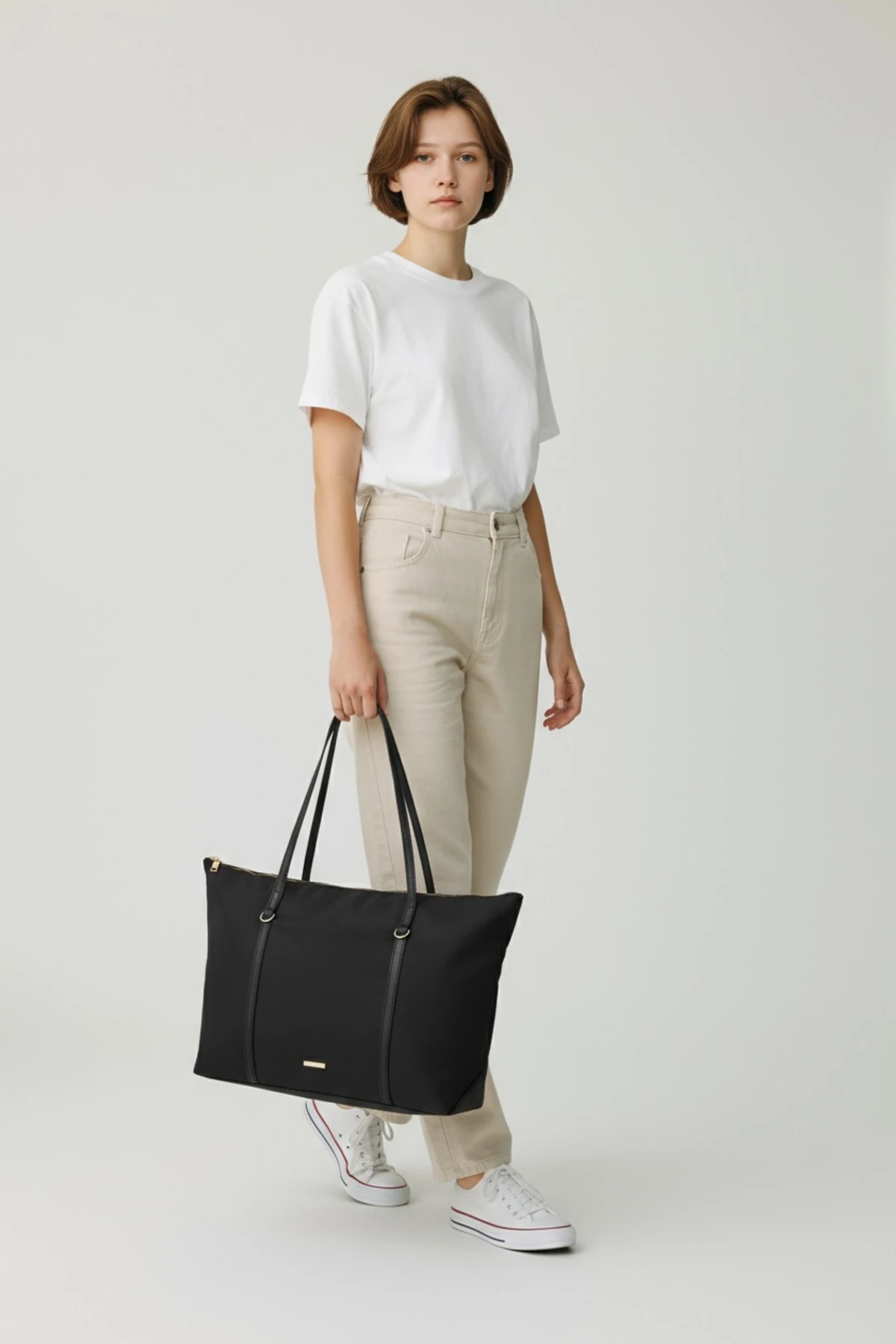 Kadın Siyah Su Geçirmez Geniş Omuz Çantası - Günlük, Seyahat ve Okul Kullanımı İçin