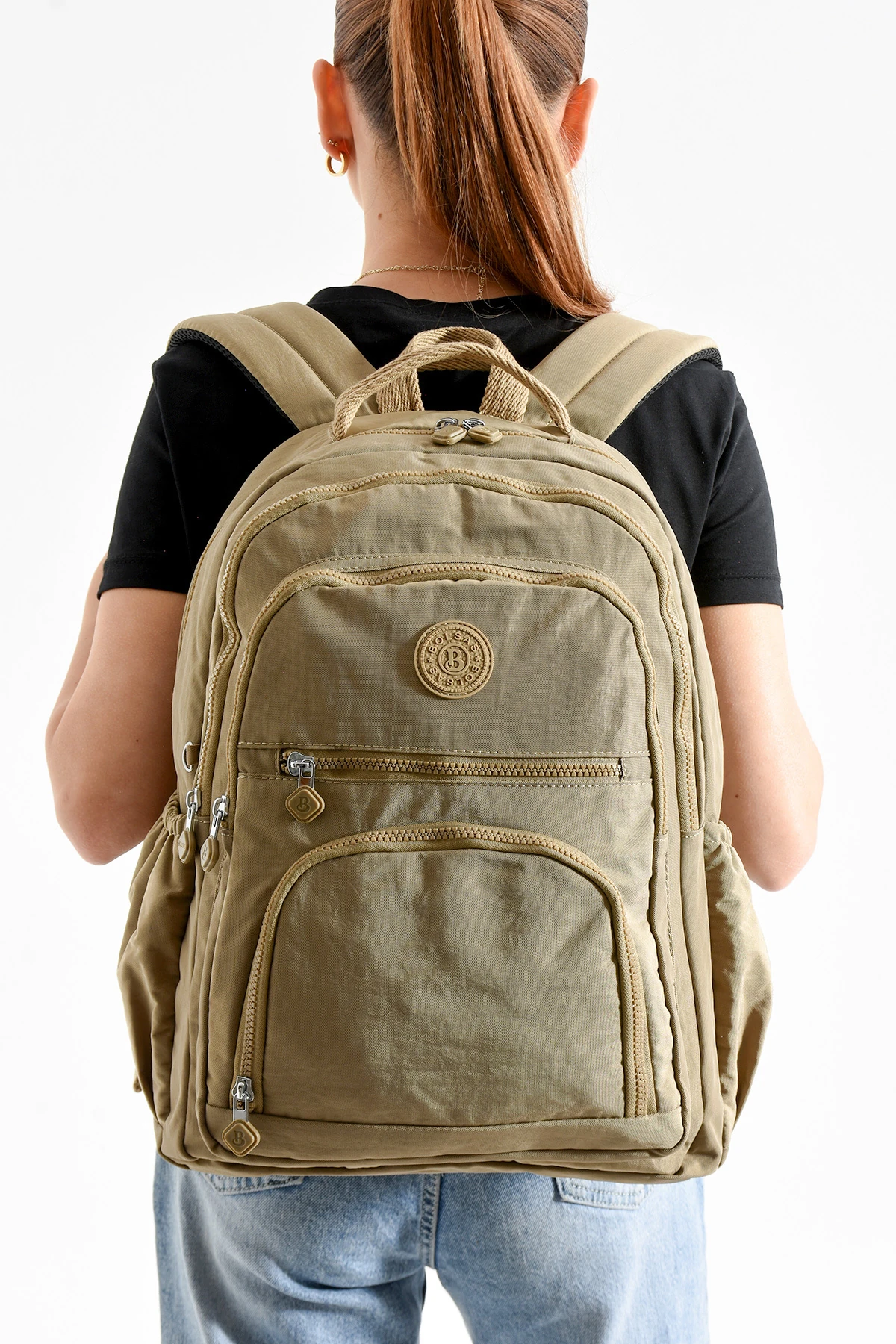 Su Geçirmez Krinkıl Kumaş Laptop Bölmeli Okul, İş ve Seyahat Sırt Çantası Geniş Hacimli Çok Gözlü