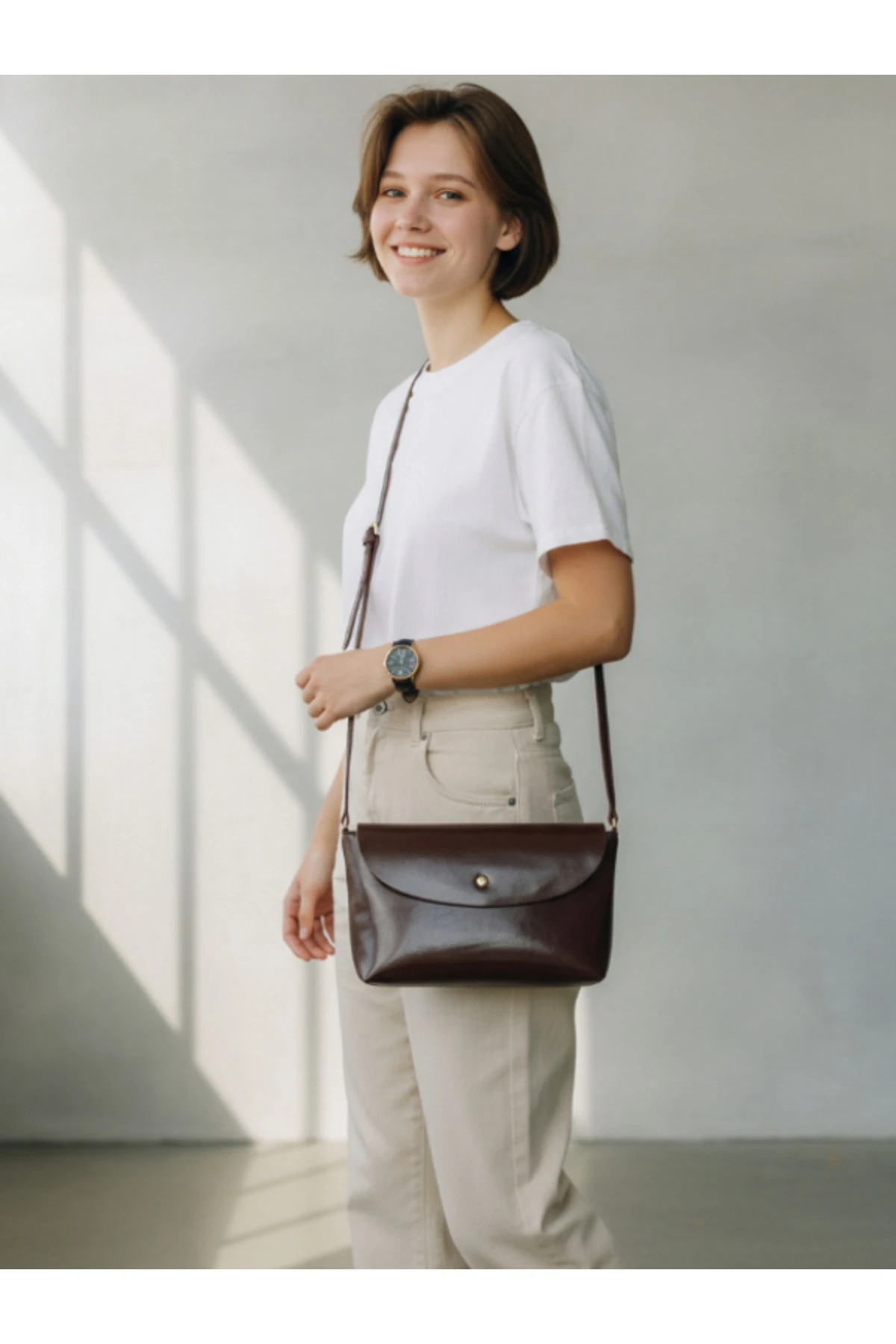 Kriste Bell Kahverengi Fular Detaylı %100 Hakiki Süet Deri Kadın Omuz ve El Çantası – Mini Çantalı