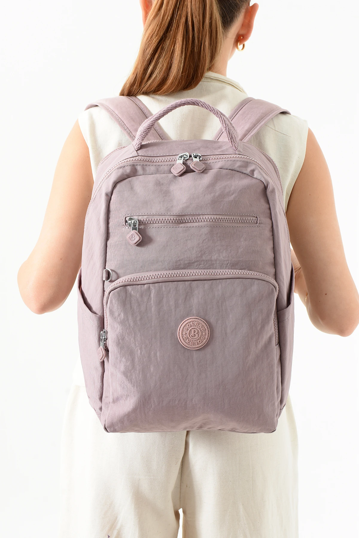 Su Geçirmez Krinkıl Kumaş Sırt Çantası 14 inç Laptop Bölmeli, Unisex Günlük Okul İş Seyahat Çantası