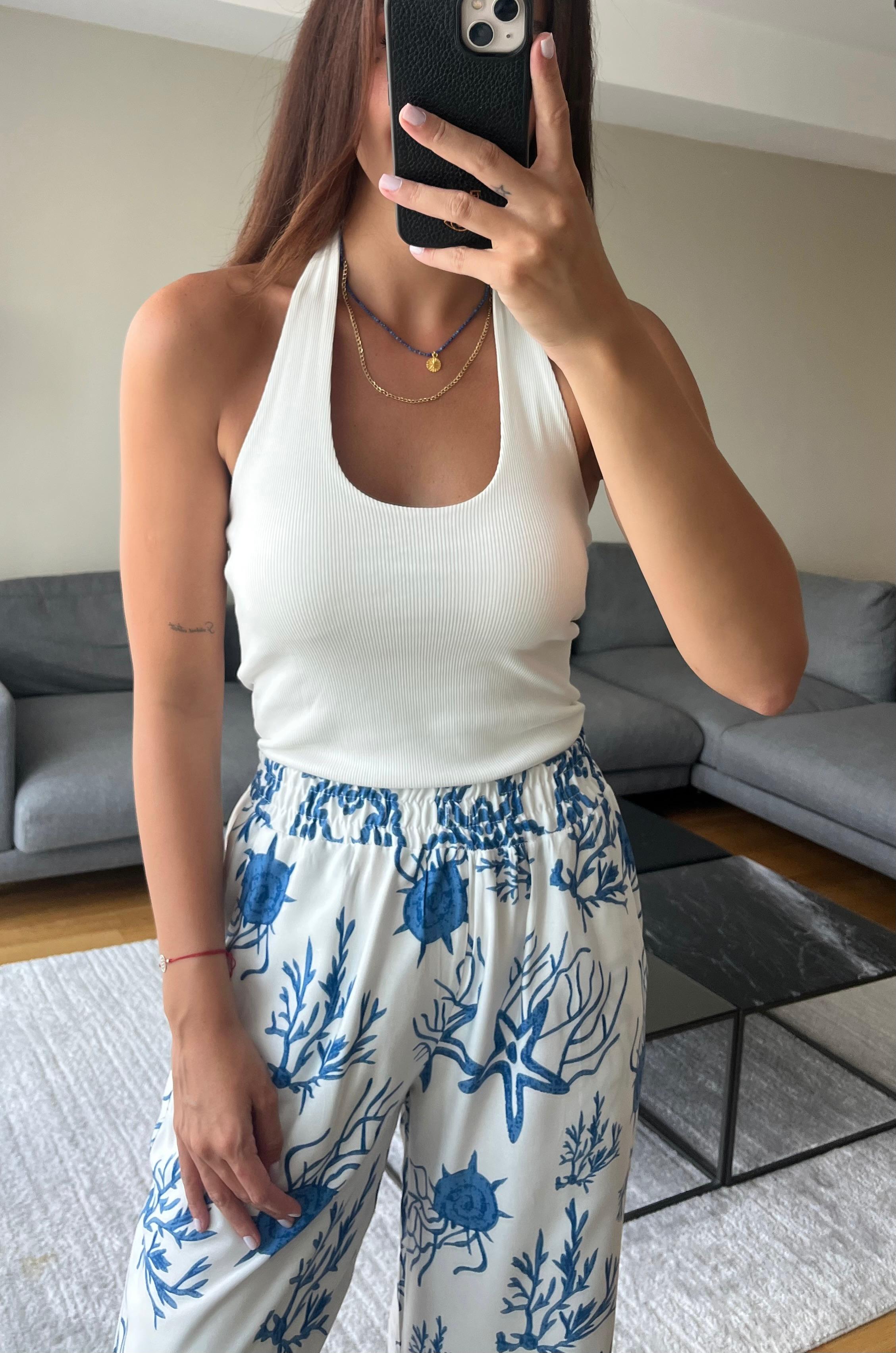 Halter Yaka Fitilli Bluz 