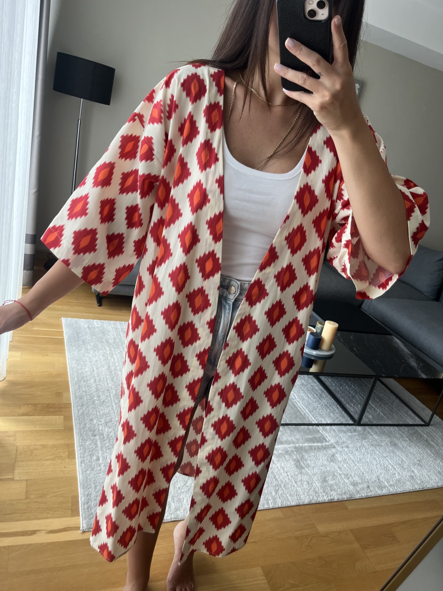 Desenli Kuşaklı Kimono 