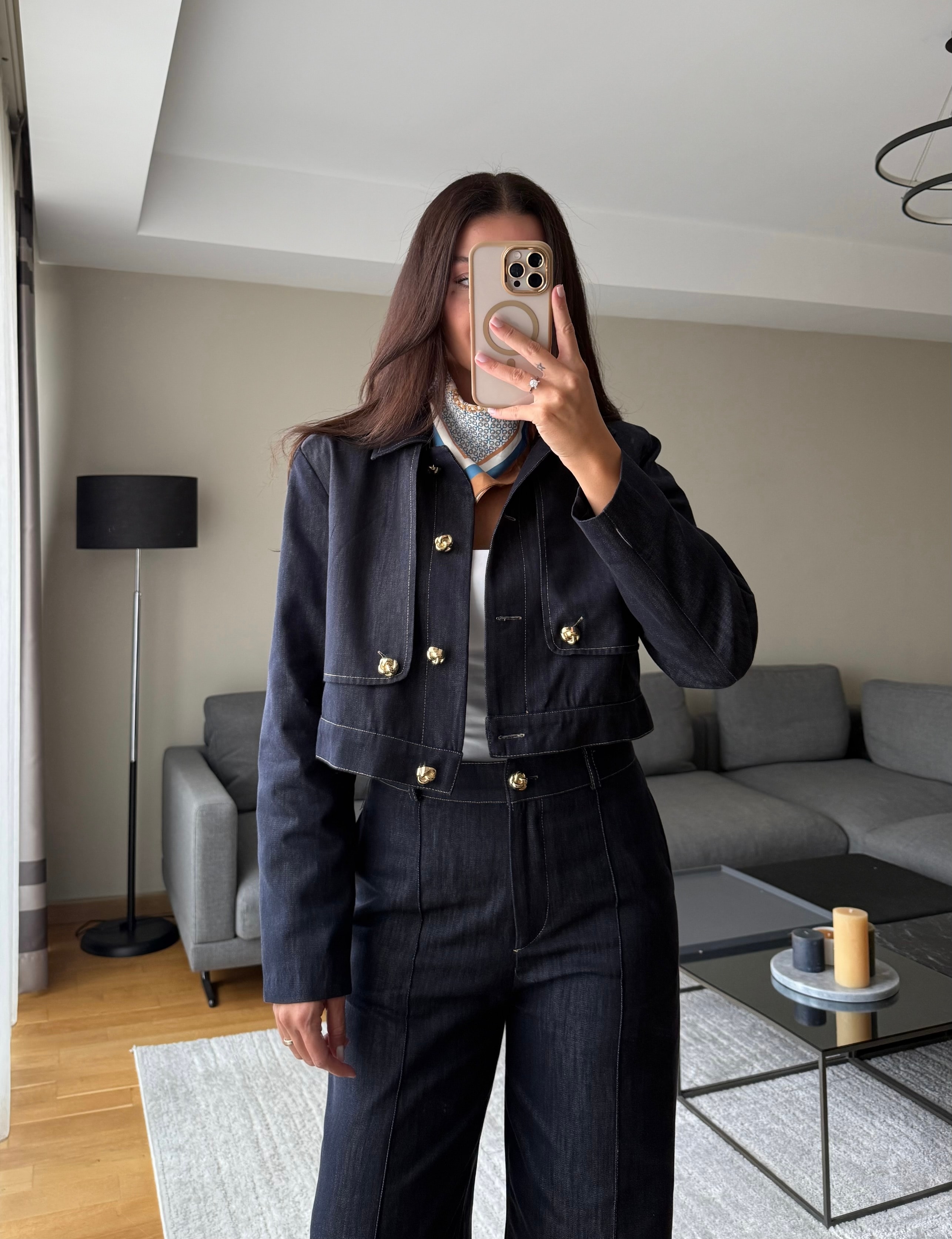 Denim Vatkalı Ceket Pantolon Takım 