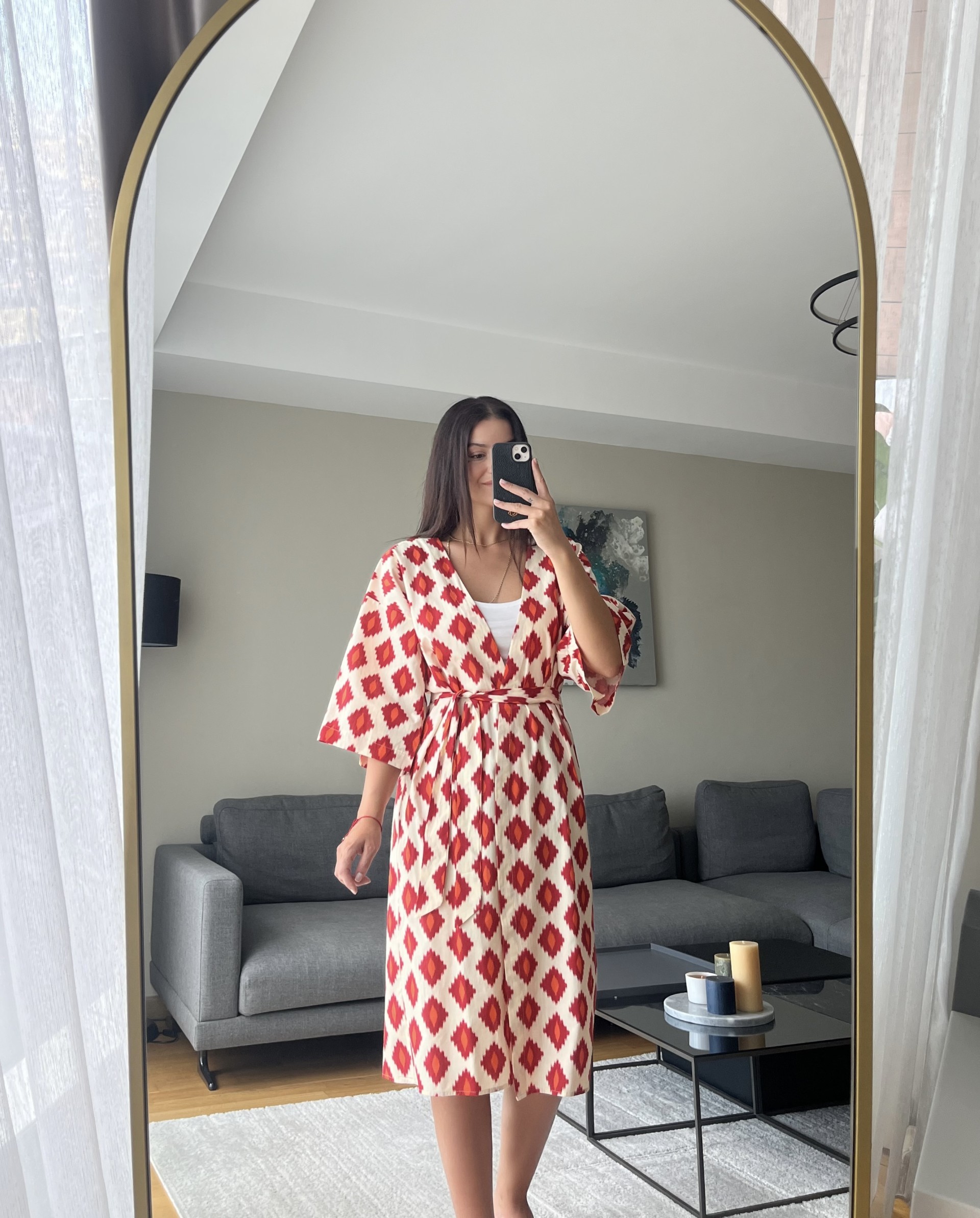 Desenli Kuşaklı Kimono 