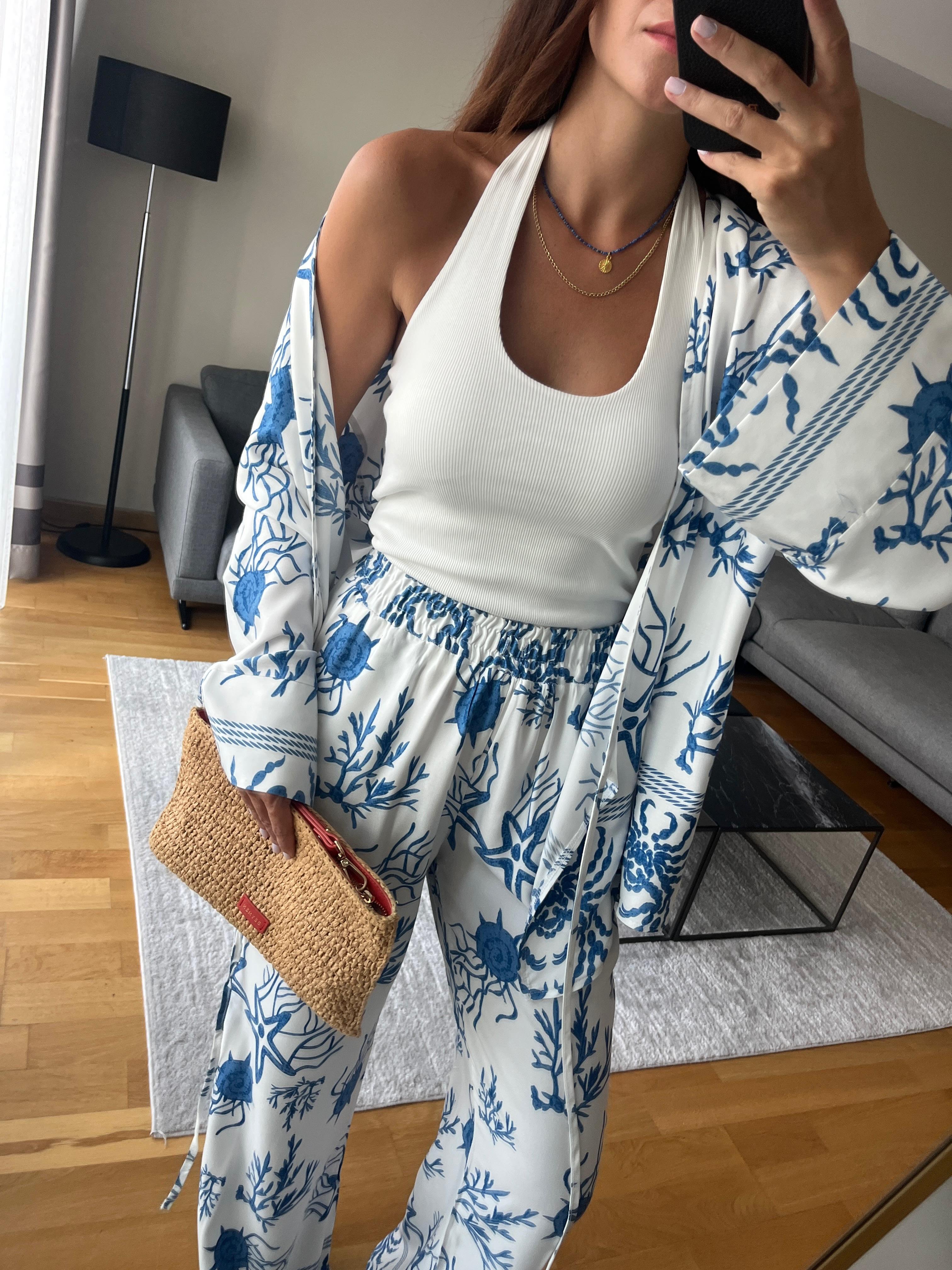 Desenli Kimono Pantolon Takım 
