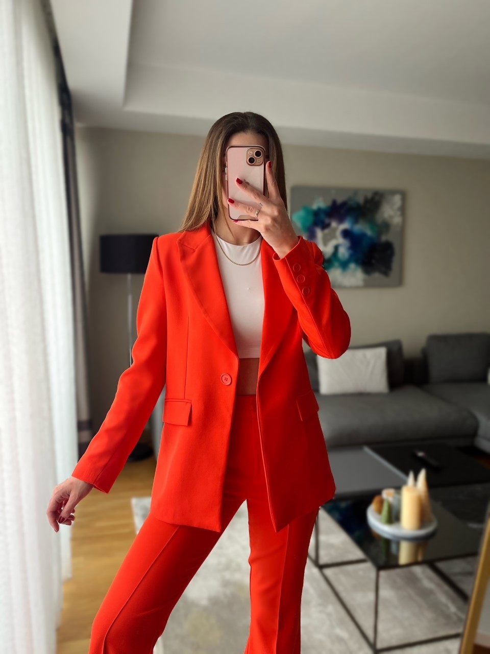 Turuncu Vatkalı Blazer Ceket 