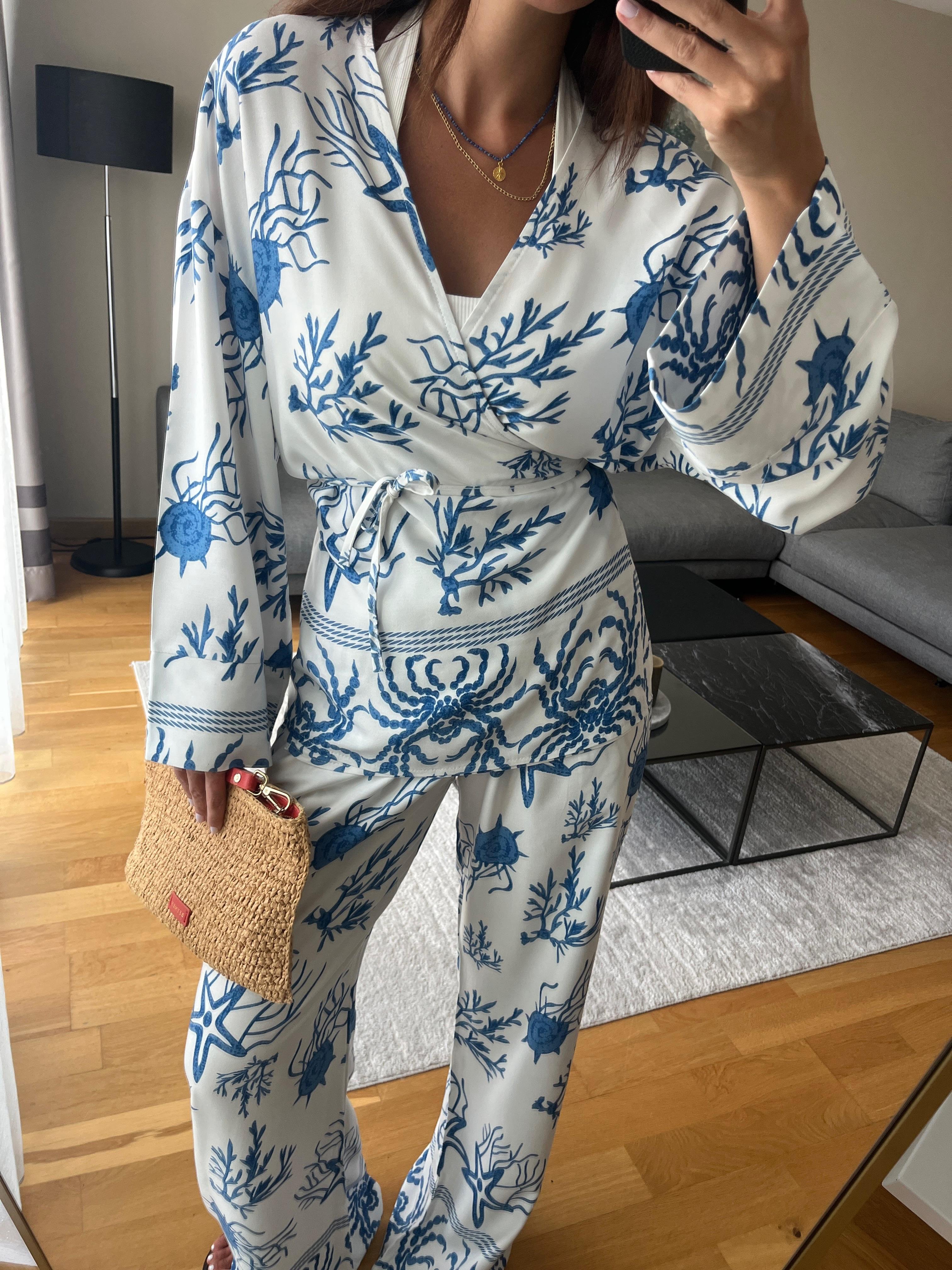 Desenli Kimono Pantolon Takım 