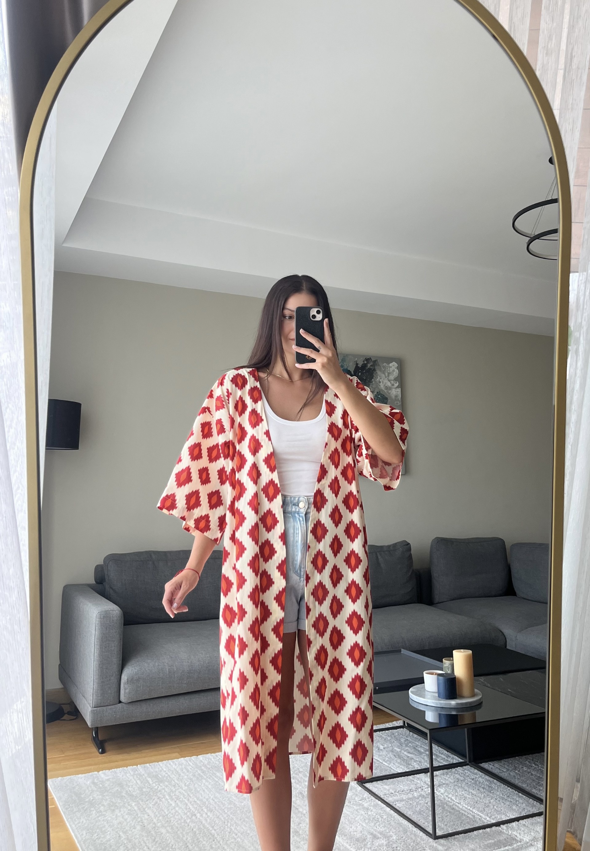 Desenli Kuşaklı Kimono 