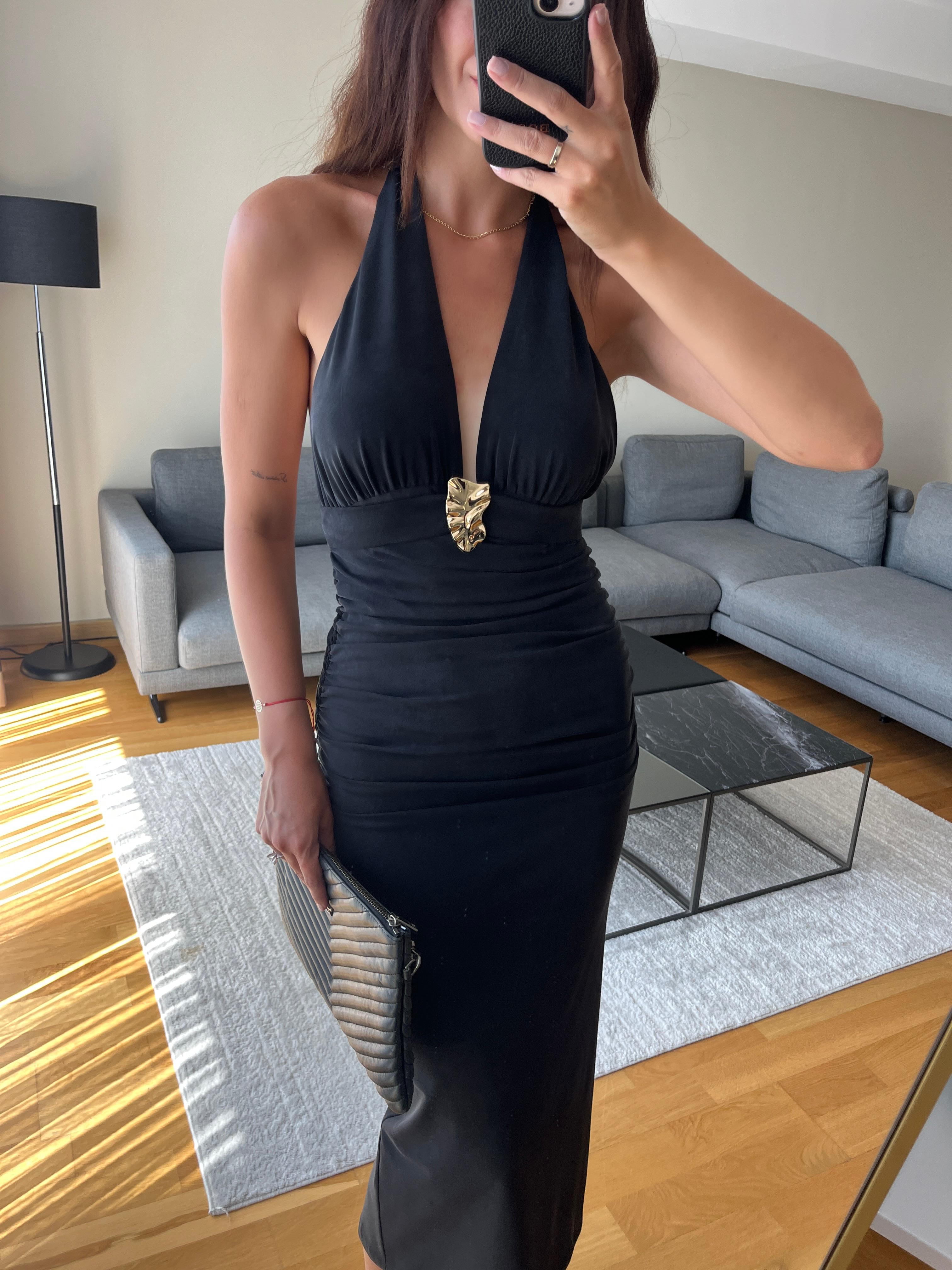 Aksesuar Detaylı Midi Elbise 