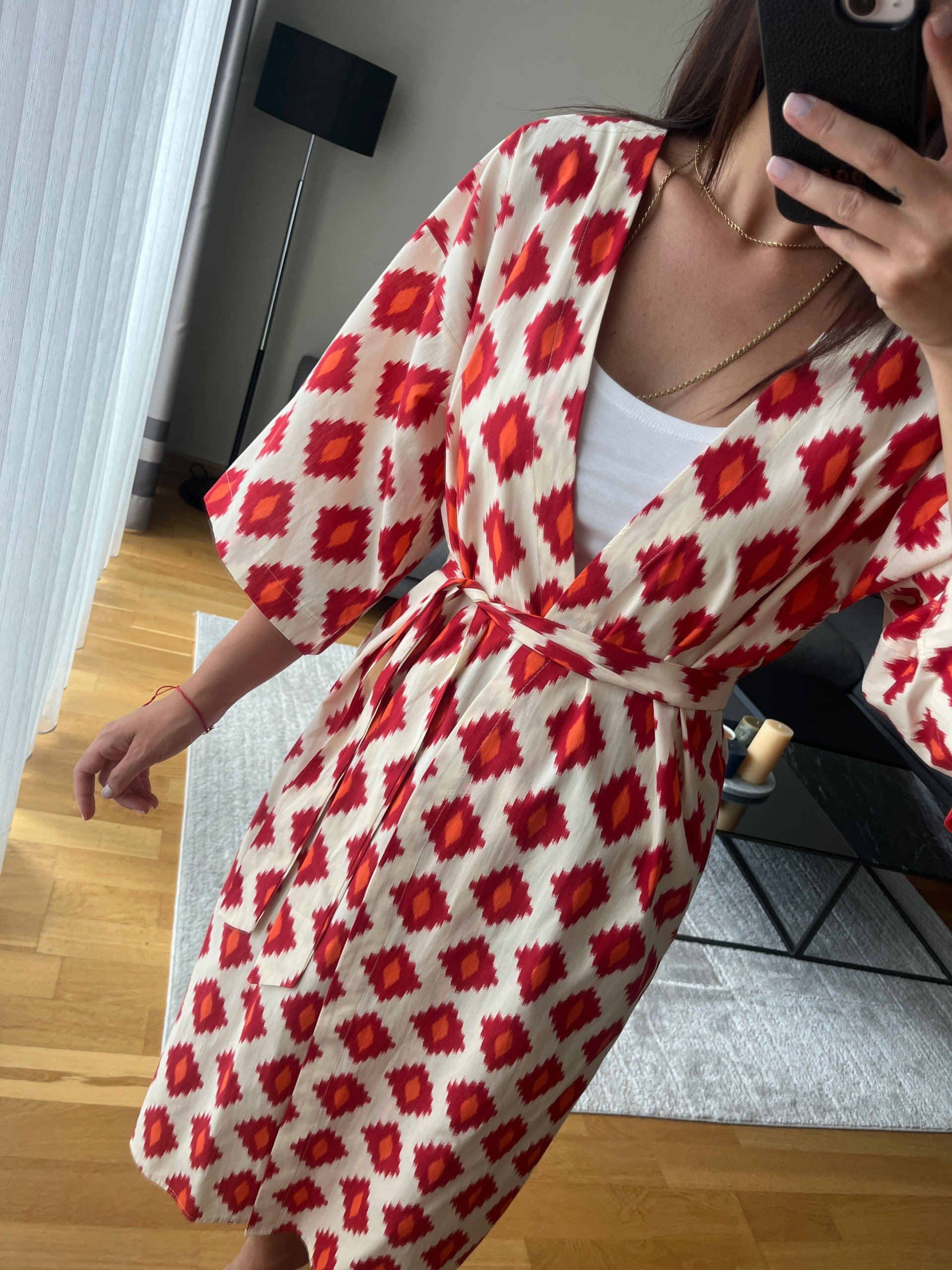 Desenli Kuşaklı Kimono 