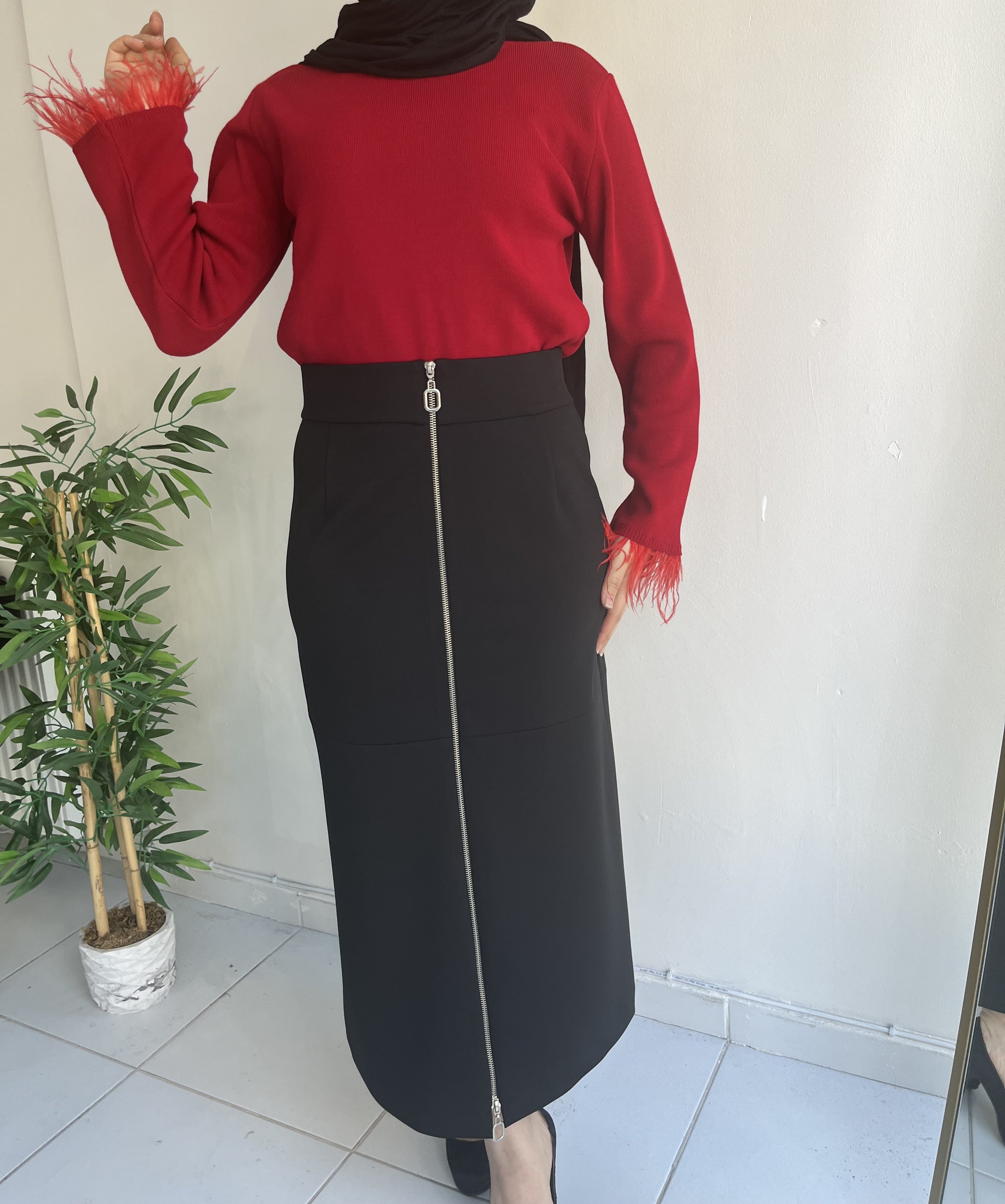 Fermuarlı Etek - Siyah