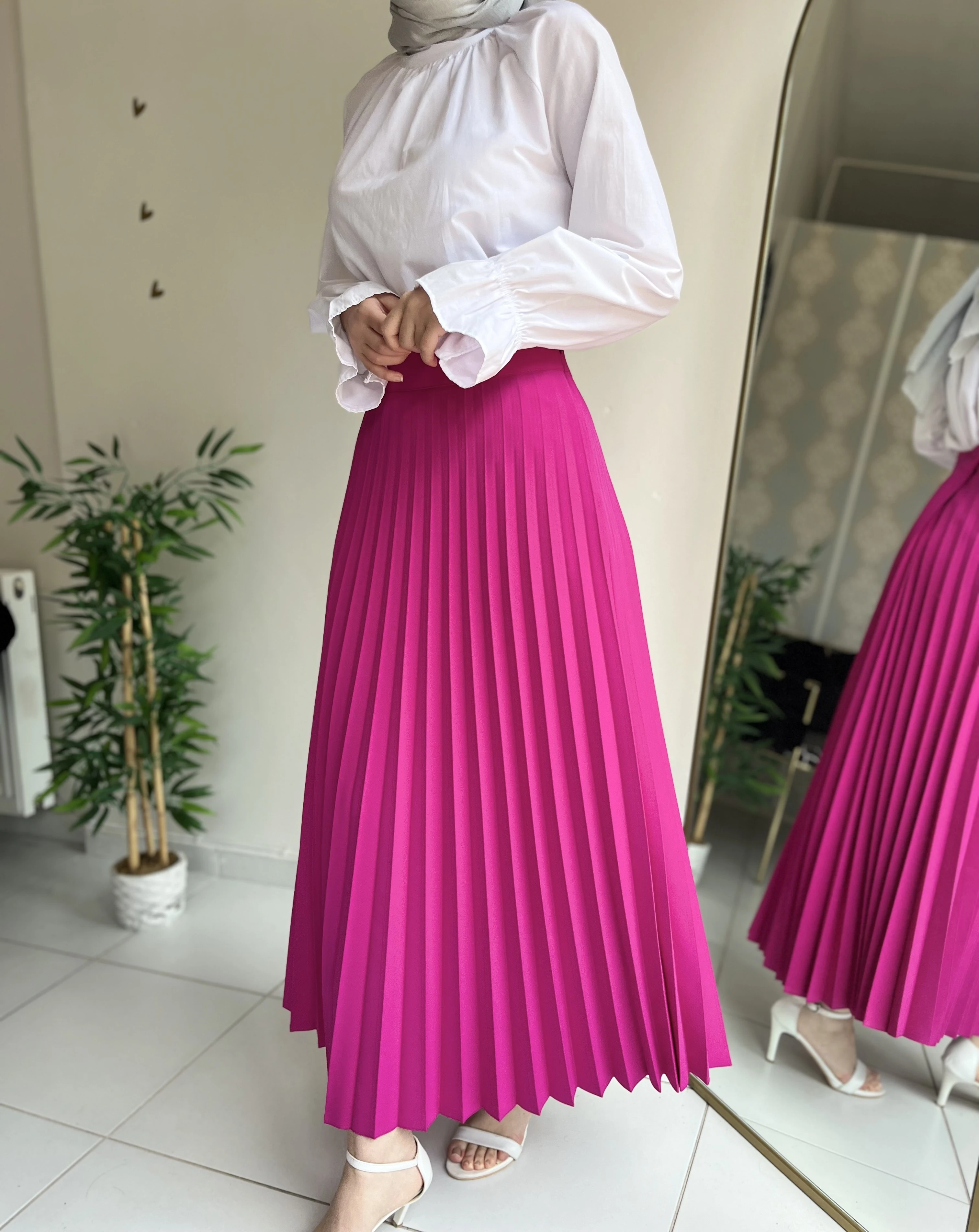 Piliseli Etek - Fuşya