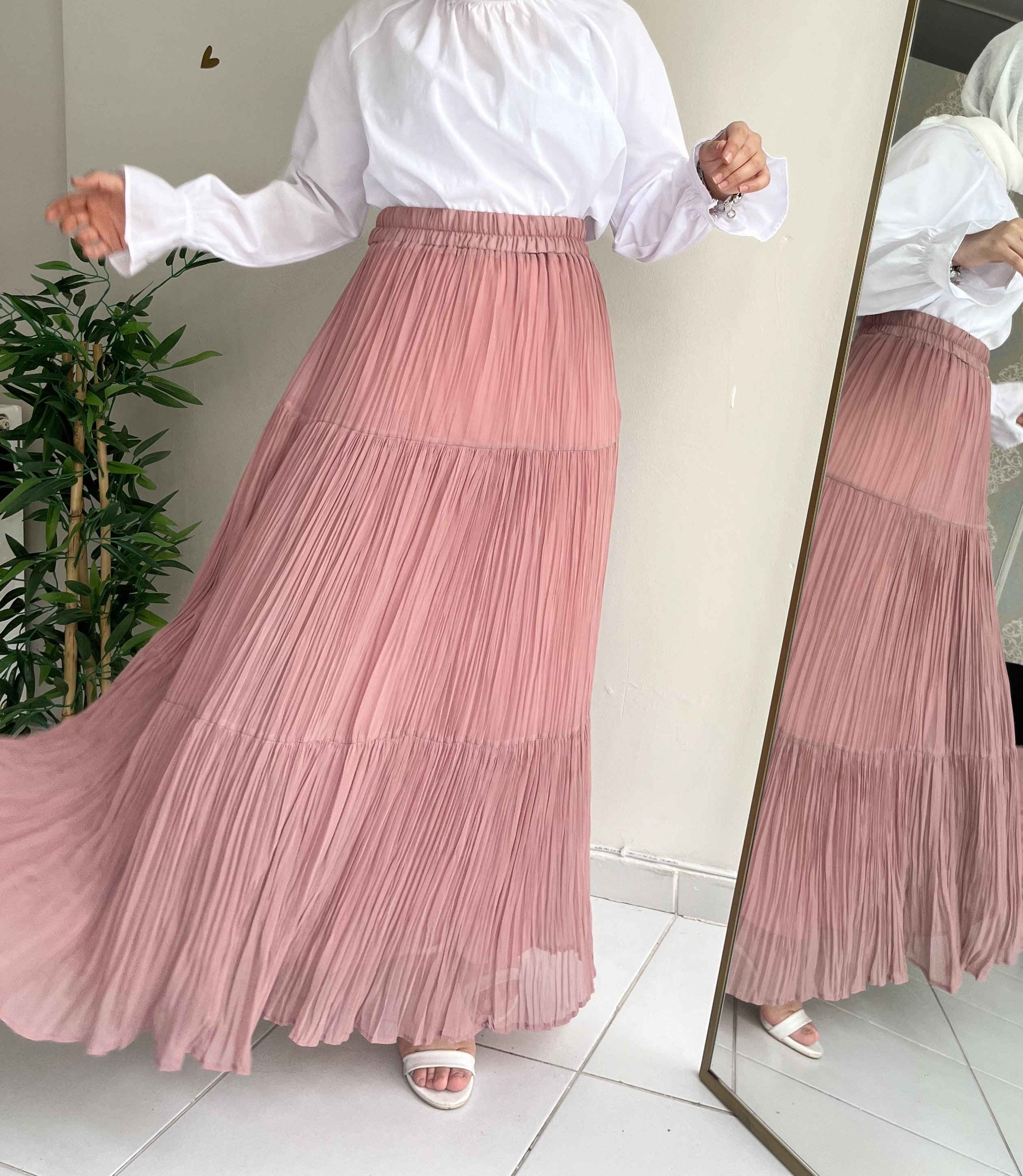 Şifon Etek - Pembe