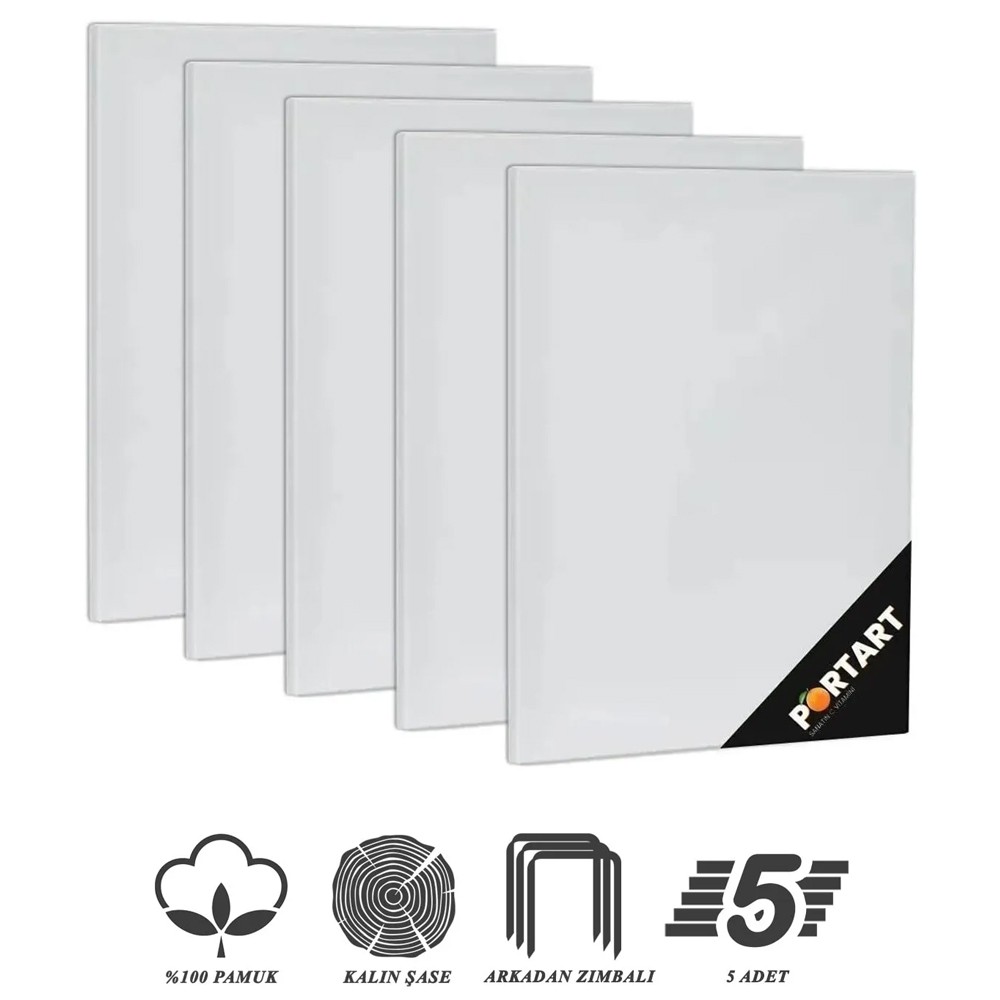 PORTART Tuval %100 Pamuk 20x40 cm 5'li Paket