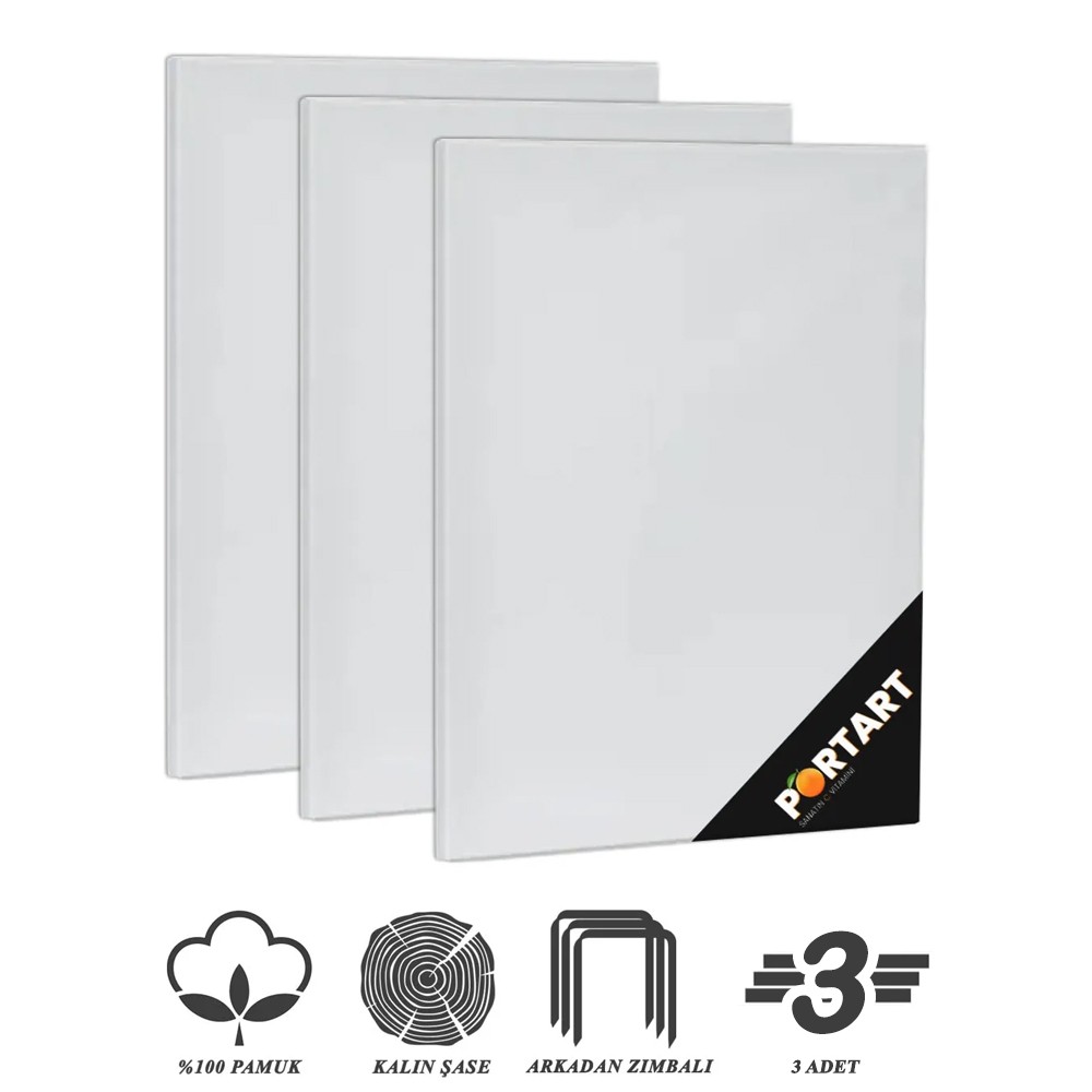 PORTART Tuval %100 Pamuk 60x90 cm 3'lü Paket