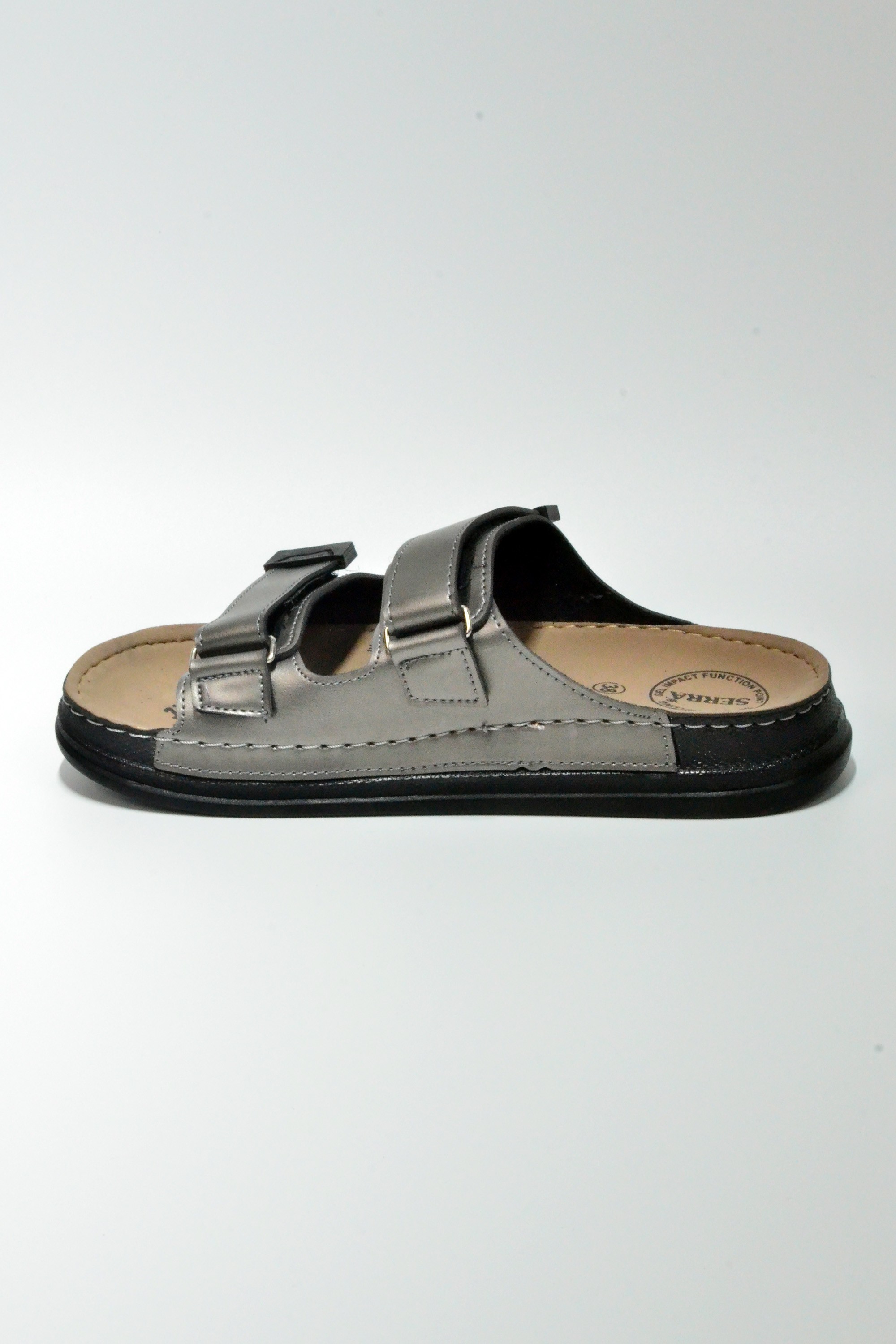 Serra Slippers Cilt Çift Bant Cırtlı Ortapedik Terlik SS2025150