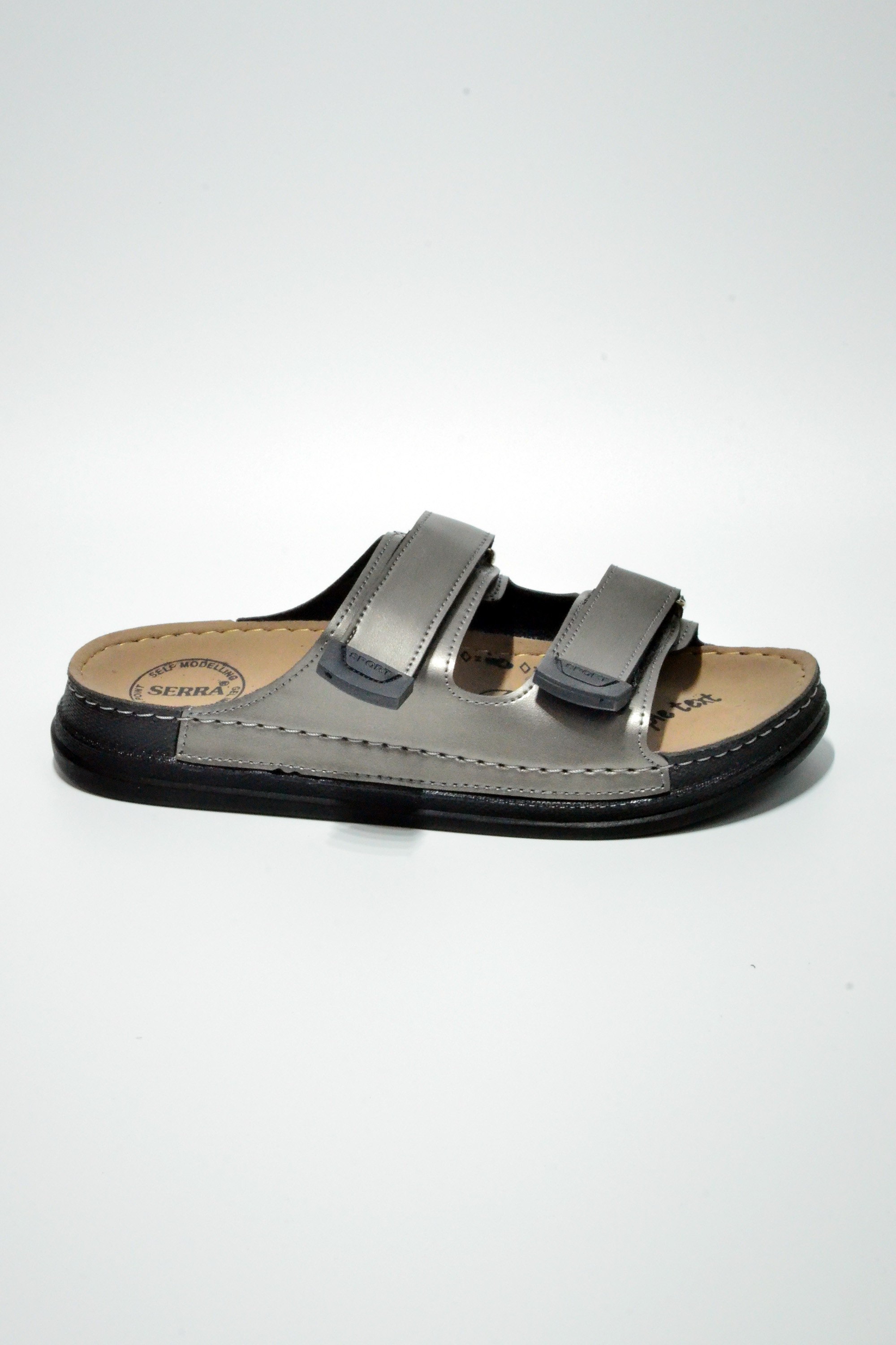 Serra Slippers Cilt Çift Bant Cırtlı Ortapedik Terlik SS2025150