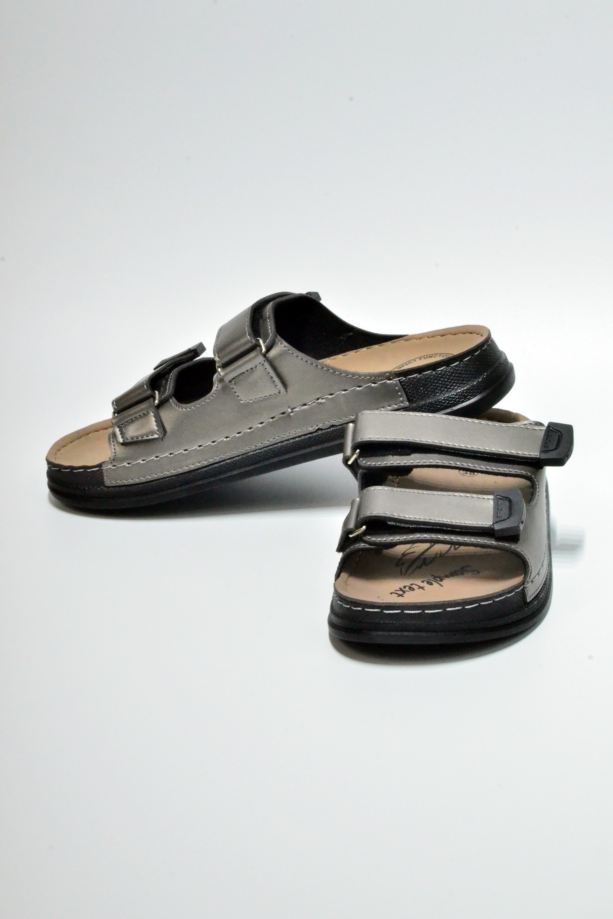Serra Slippers Cilt Çift Bant Cırtlı Ortapedik Terlik SS2025150