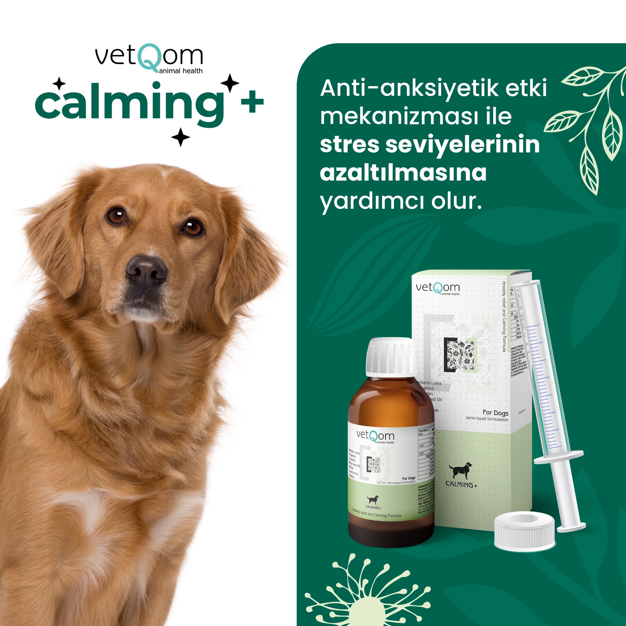 Köpek Calming+ Stres Yönetimi – Kaygı Kontrolü – 120 ml.