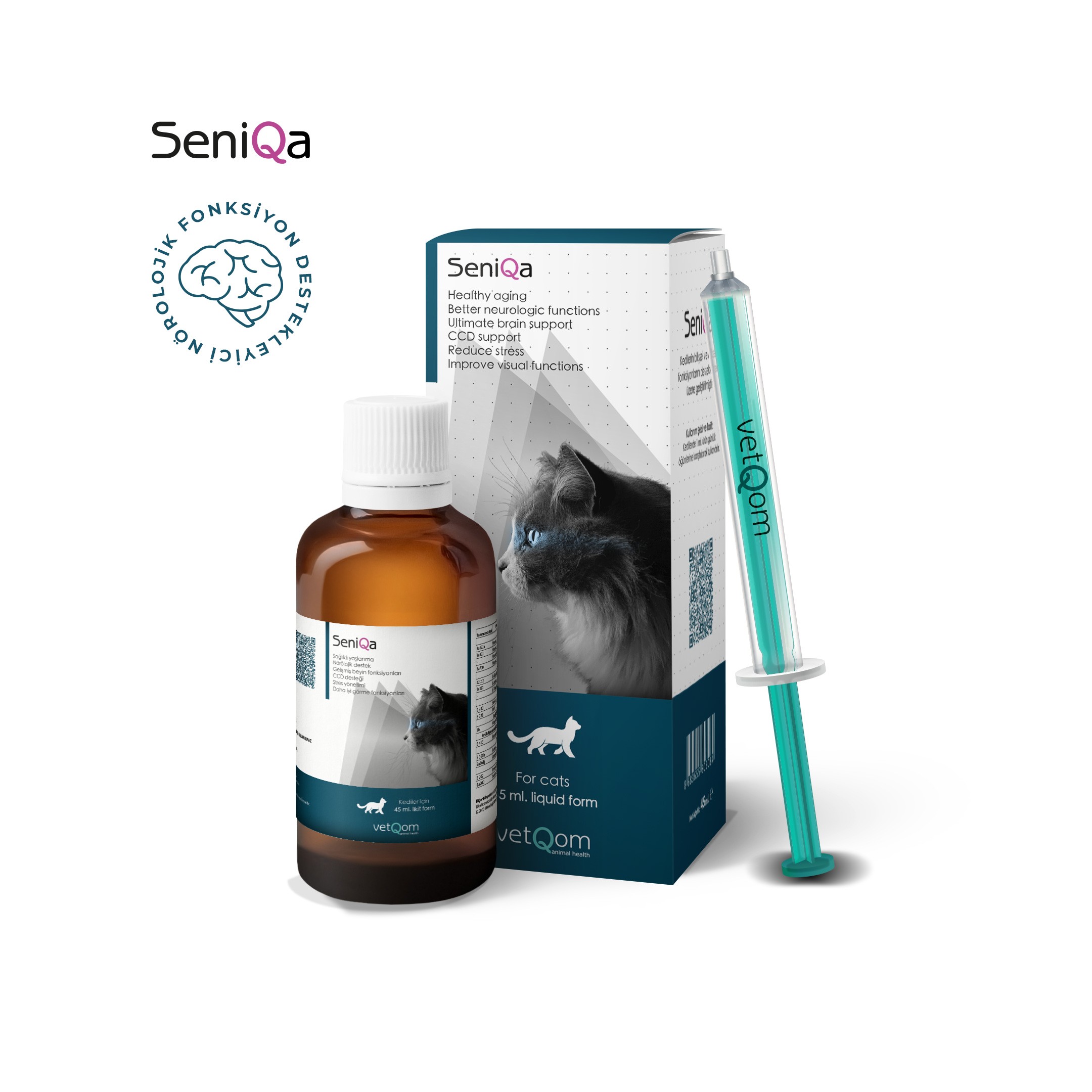 SeniQa Kedi - Bilişsel ve Nörolojik Fonksiyon Destekleyici (Sıvı Formül) 45ml.