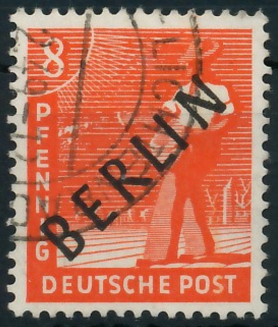 Berlin, 1948 - "Müttefik İşgal Bölgesi" pulları üzerine siyah sürşarj, Damgalı, 8Pfg