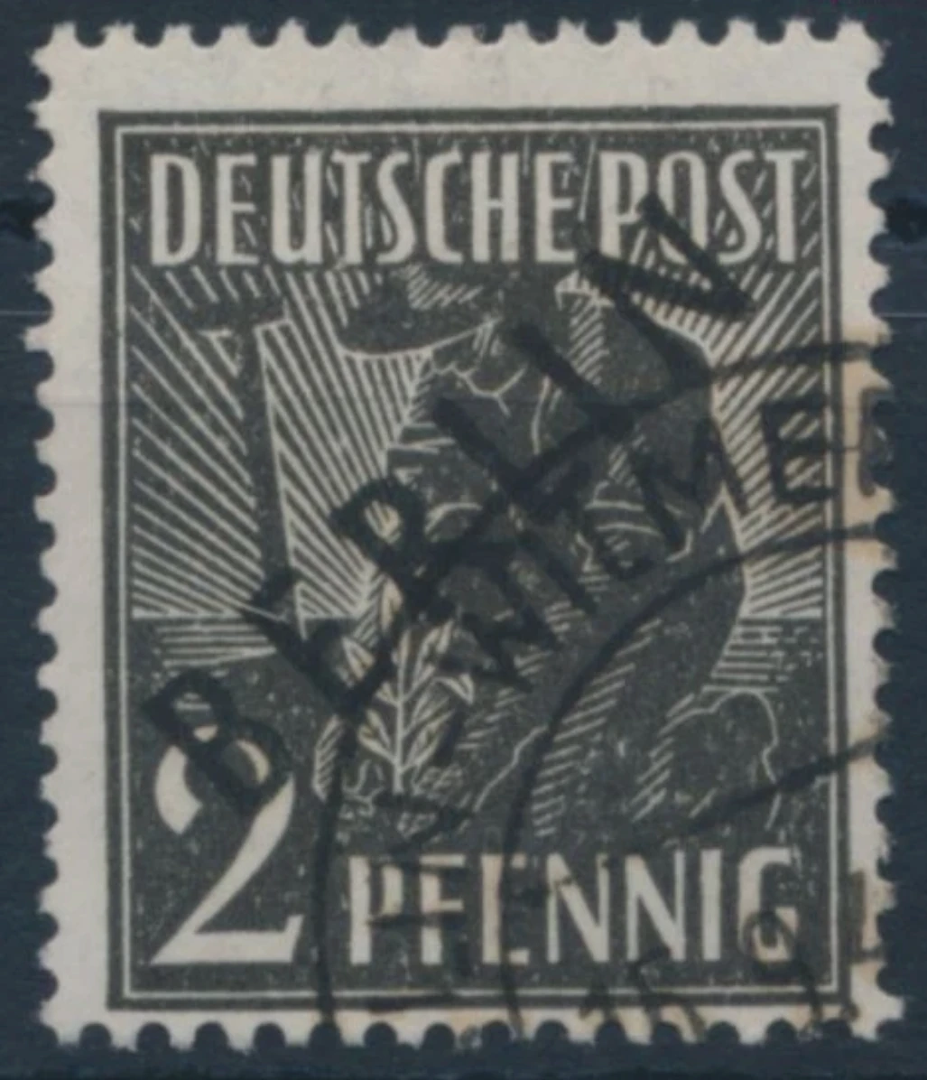 Berlin, 1948 - "Müttefik İşgal Bölgesi" pulları üzerine siyah sürşarj, Damgalı, 2Pfg