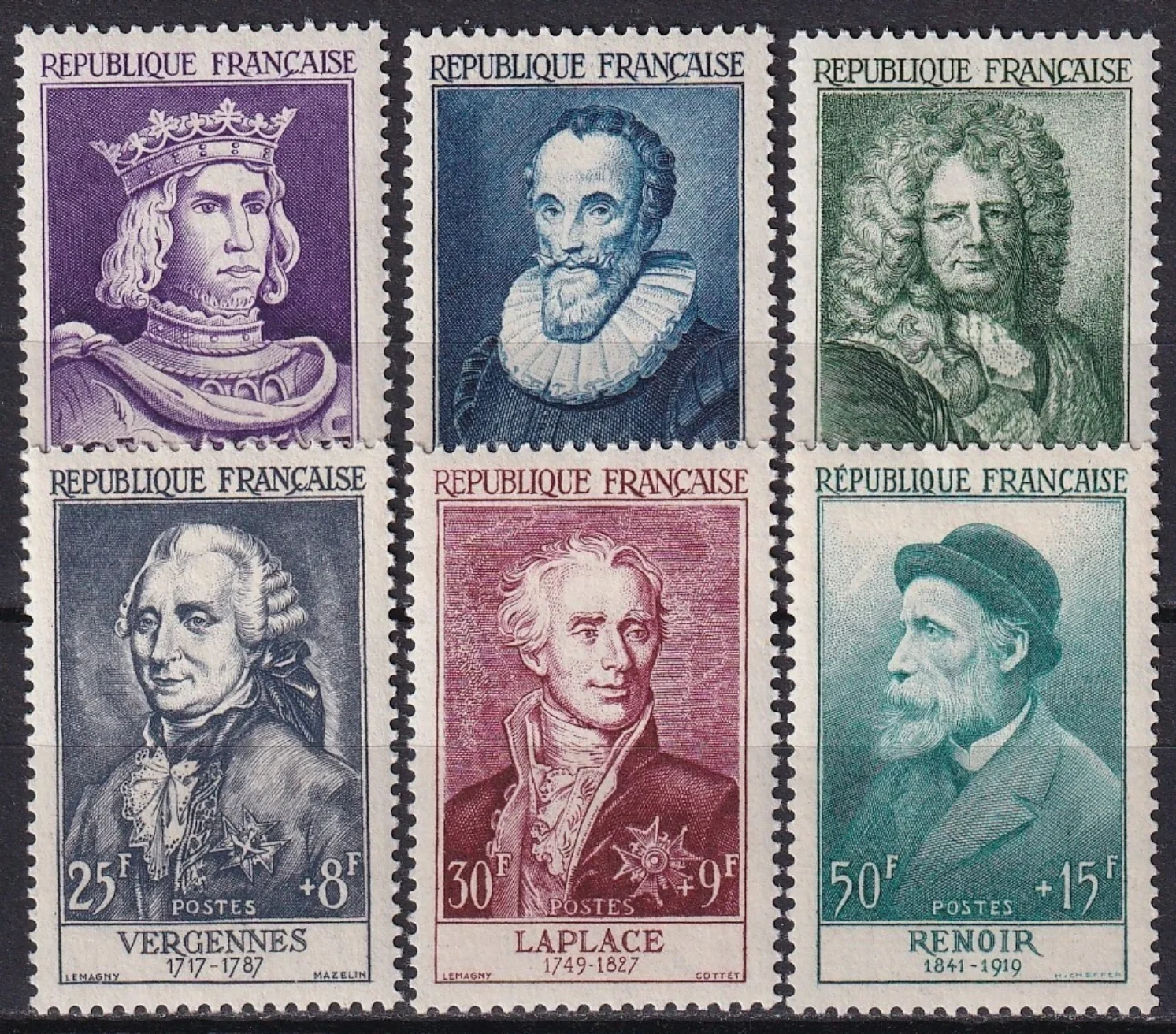 Fransa, 1955, Ünlü Kişiler, Damgasız / Şarniyersiz