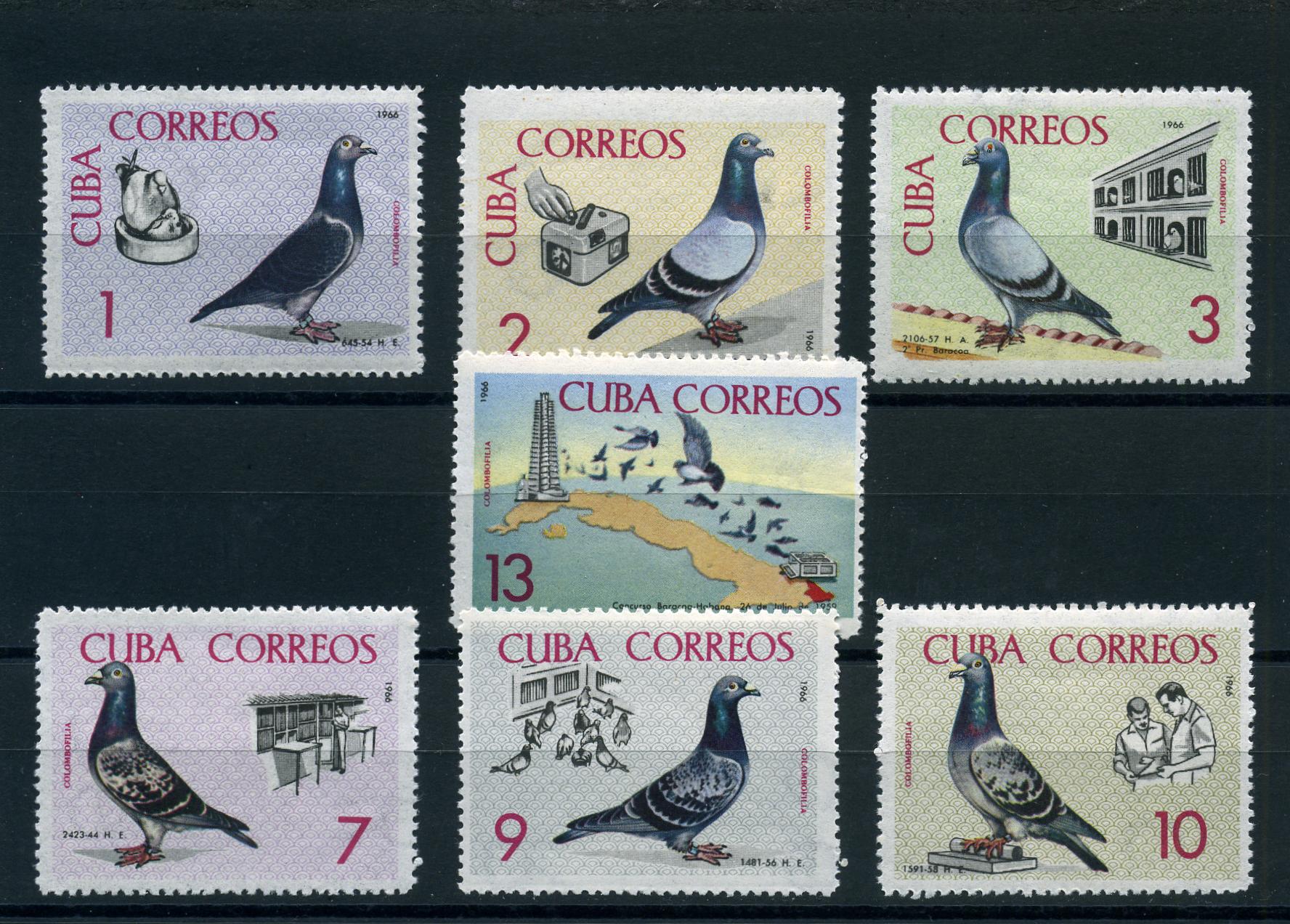 Küba, 1966, Güvercin Yetiştiriciliği [Mi.Nr:CU1201-1207]